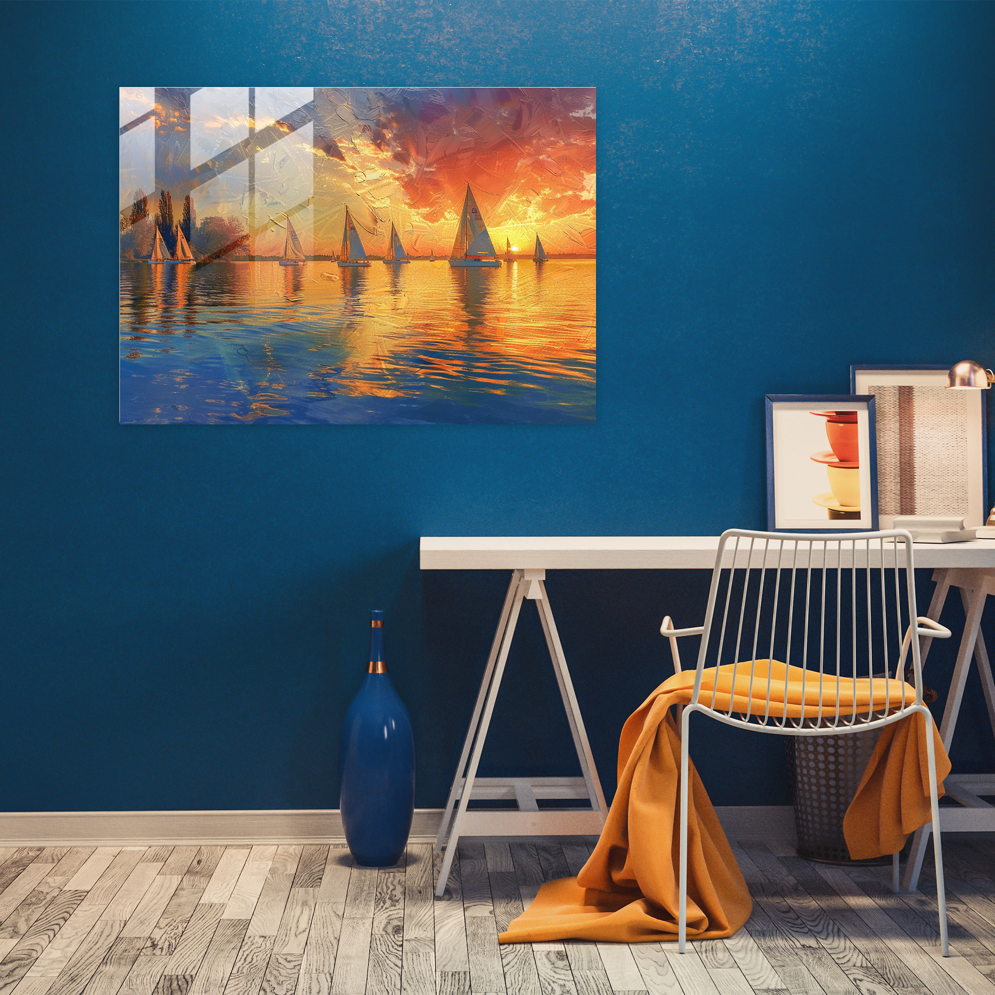 Impressionism Sailboats Glass Print - Impressionism, Glass Wall Art, Glass Print, Wall Decoration