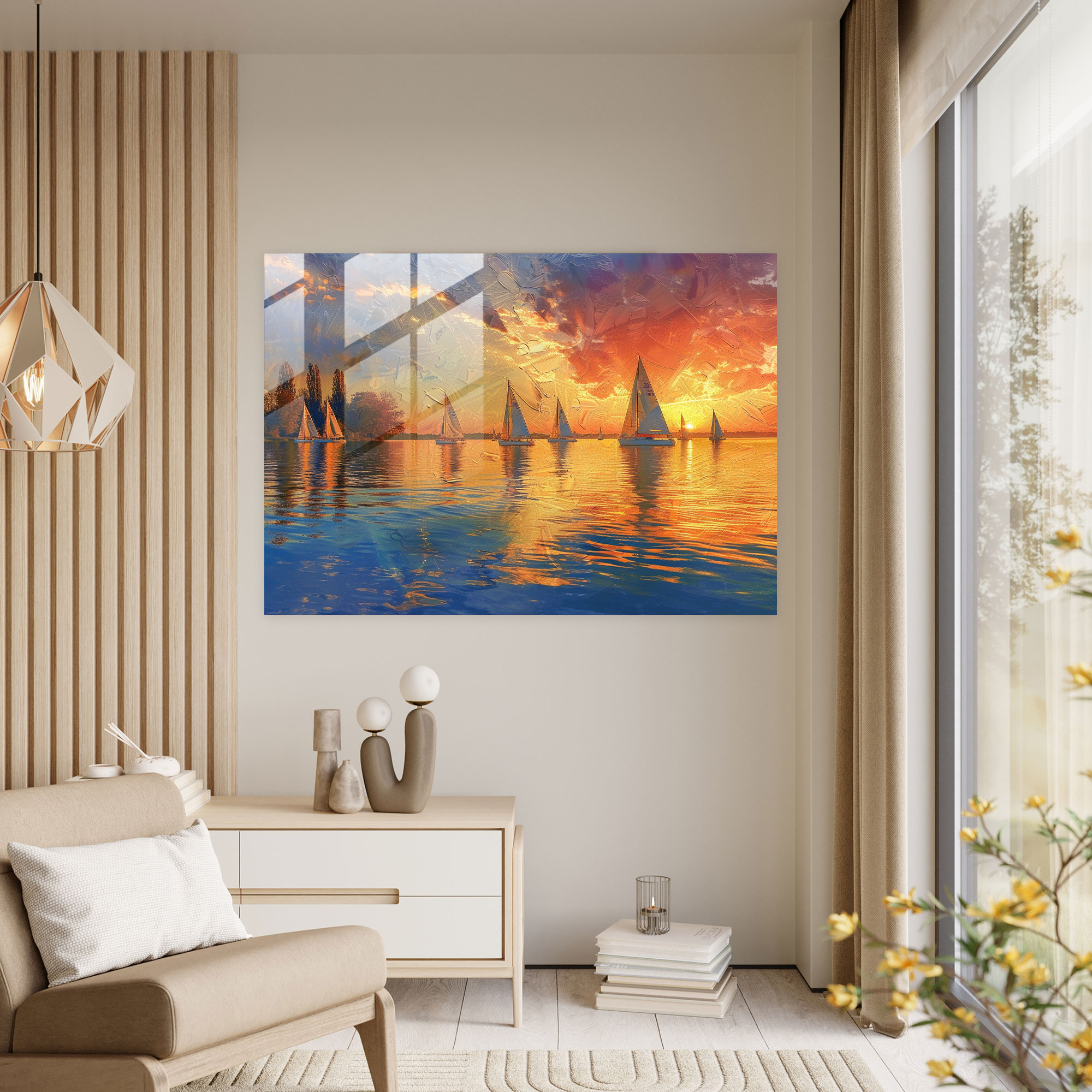 Impressionism Sailboats Glass Print - Impressionism, Glass Wall Art, Glass Print, Wall Decoration