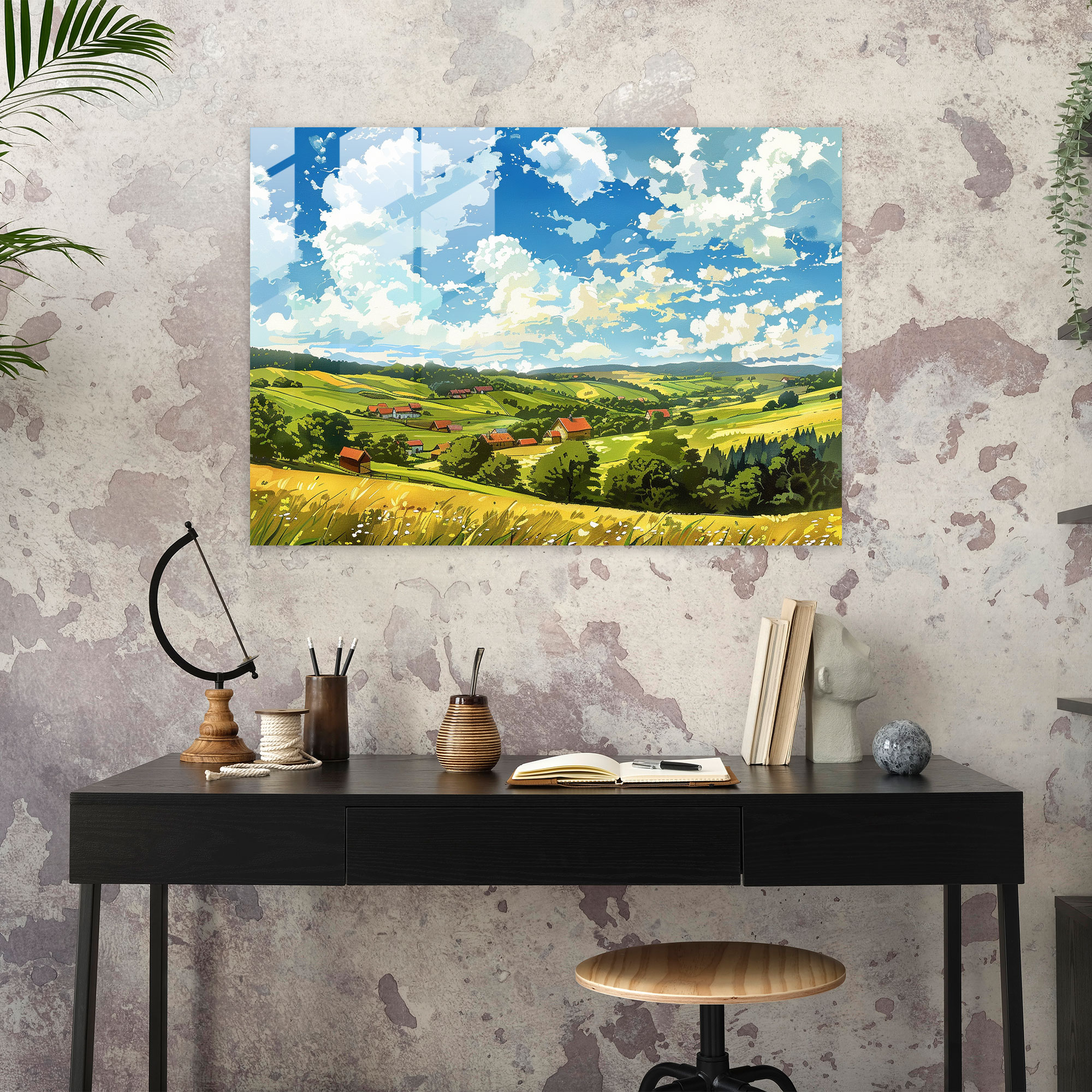Impressionism Countryside Glass Print - Impressionism, Landscape, Home Decoration, Countryside