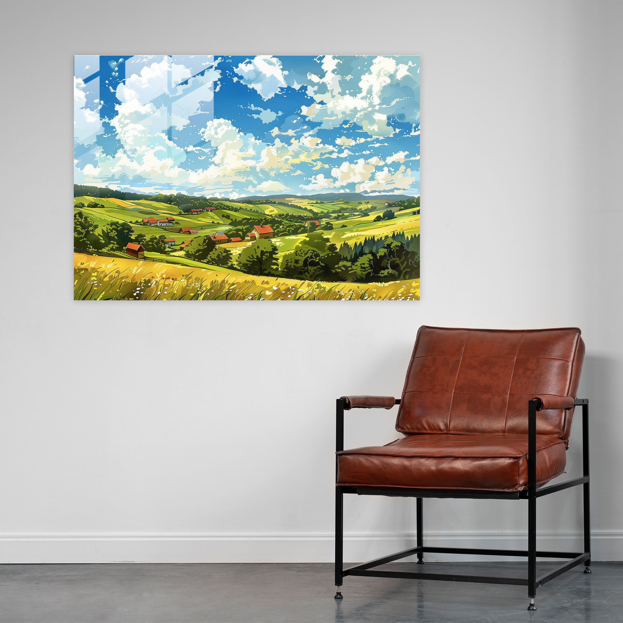 Impressionism Countryside Glass Print - Impressionism, Landscape, Home Decoration, Countryside