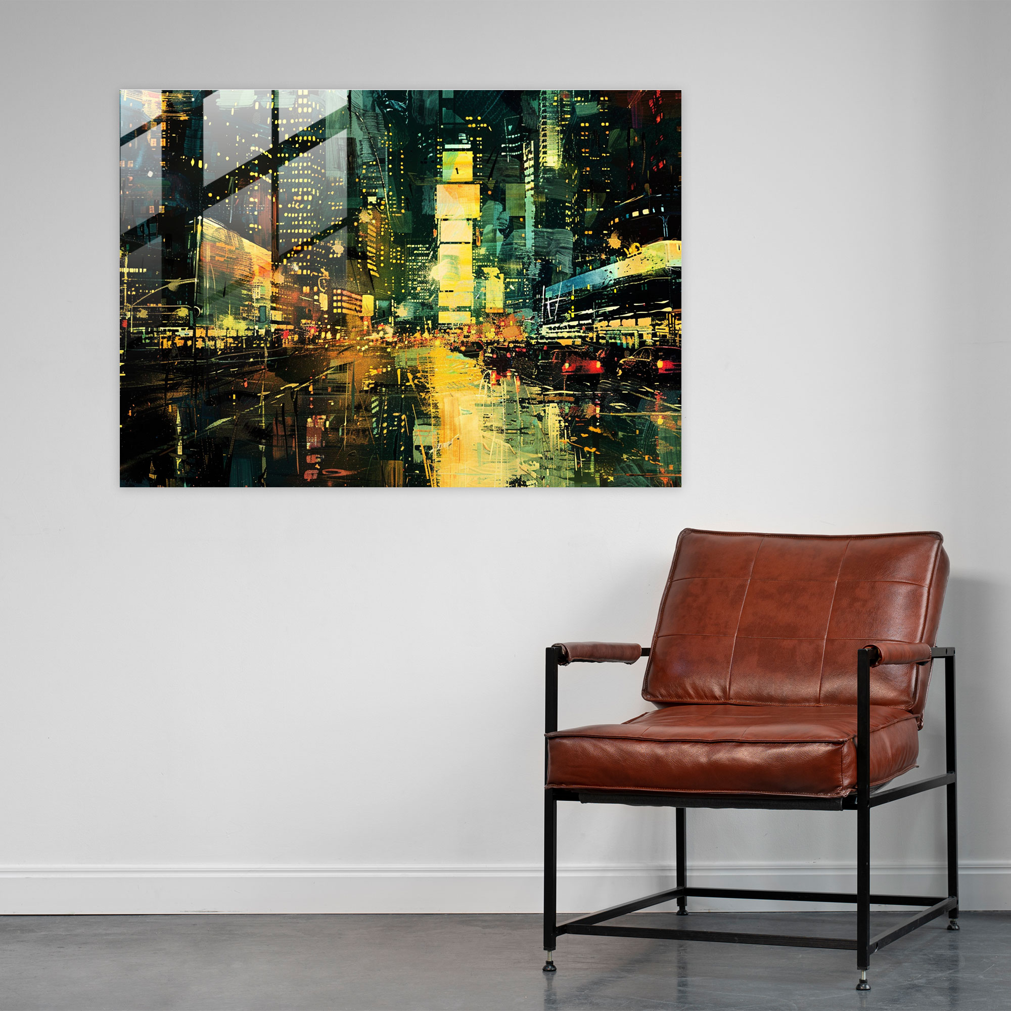 Impressionism Cityscape Glass Print - Impressionism, Modern Art, Metropolis, Night