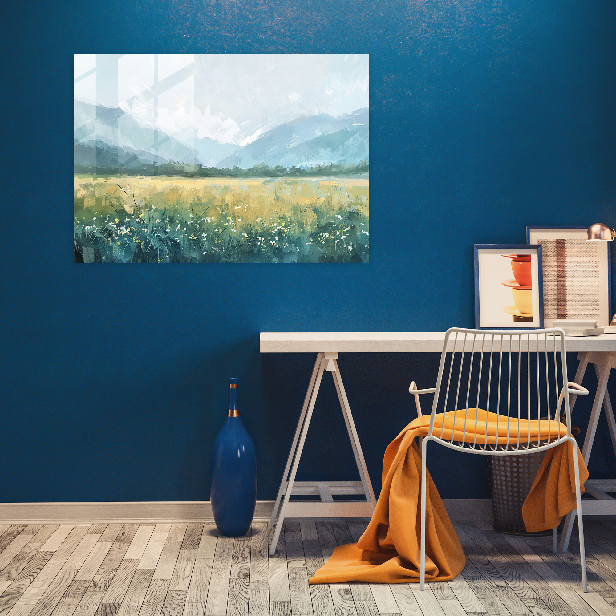 Impressionism Wall Decoration - Meadow Mountains Landscape - Impressionism, Wall Decoration, Glass Print, Impressionism