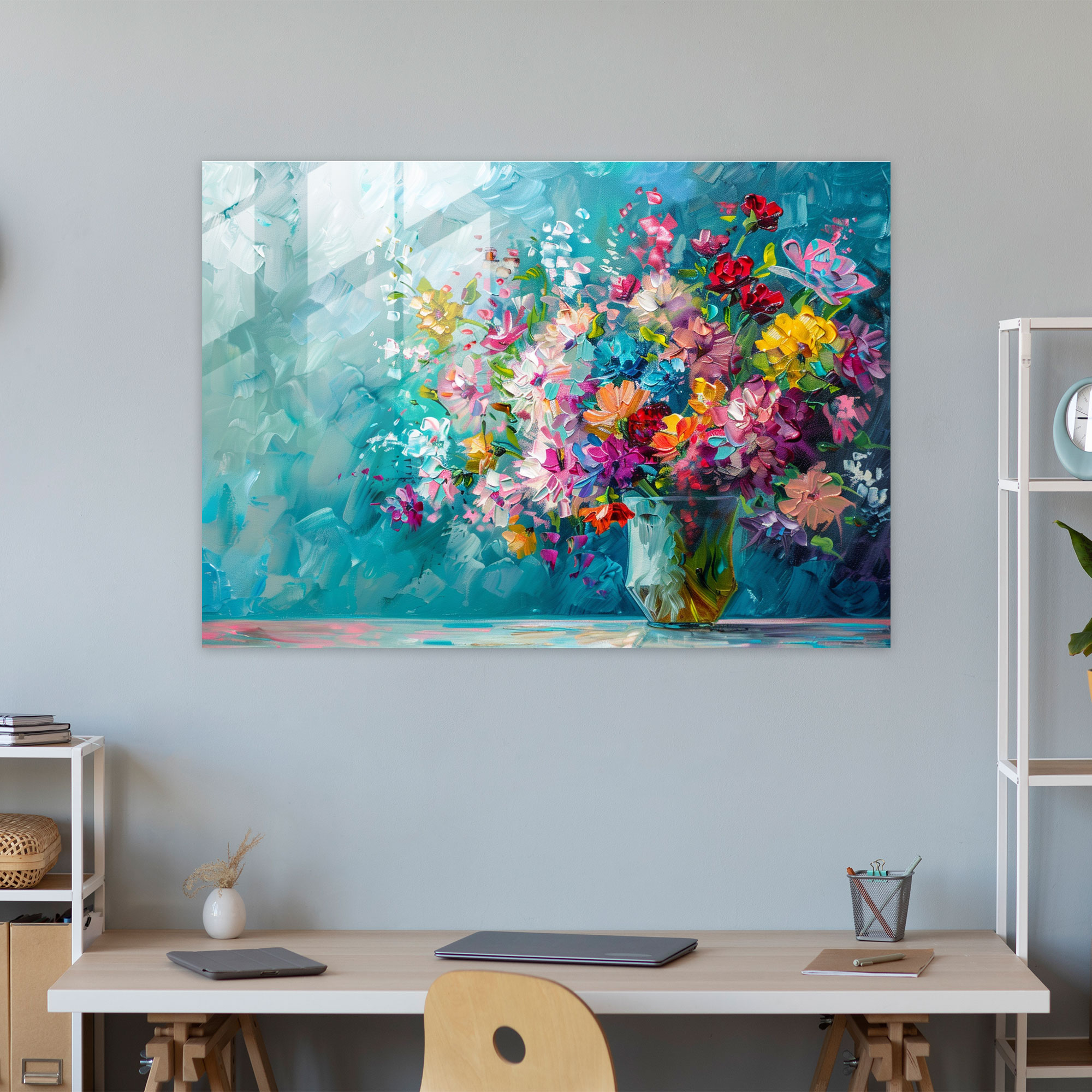 Impressionism Glass Art - Vibrant Flower Bouquet - Impressionism, Glass Art, Home Decoration, Impressionism