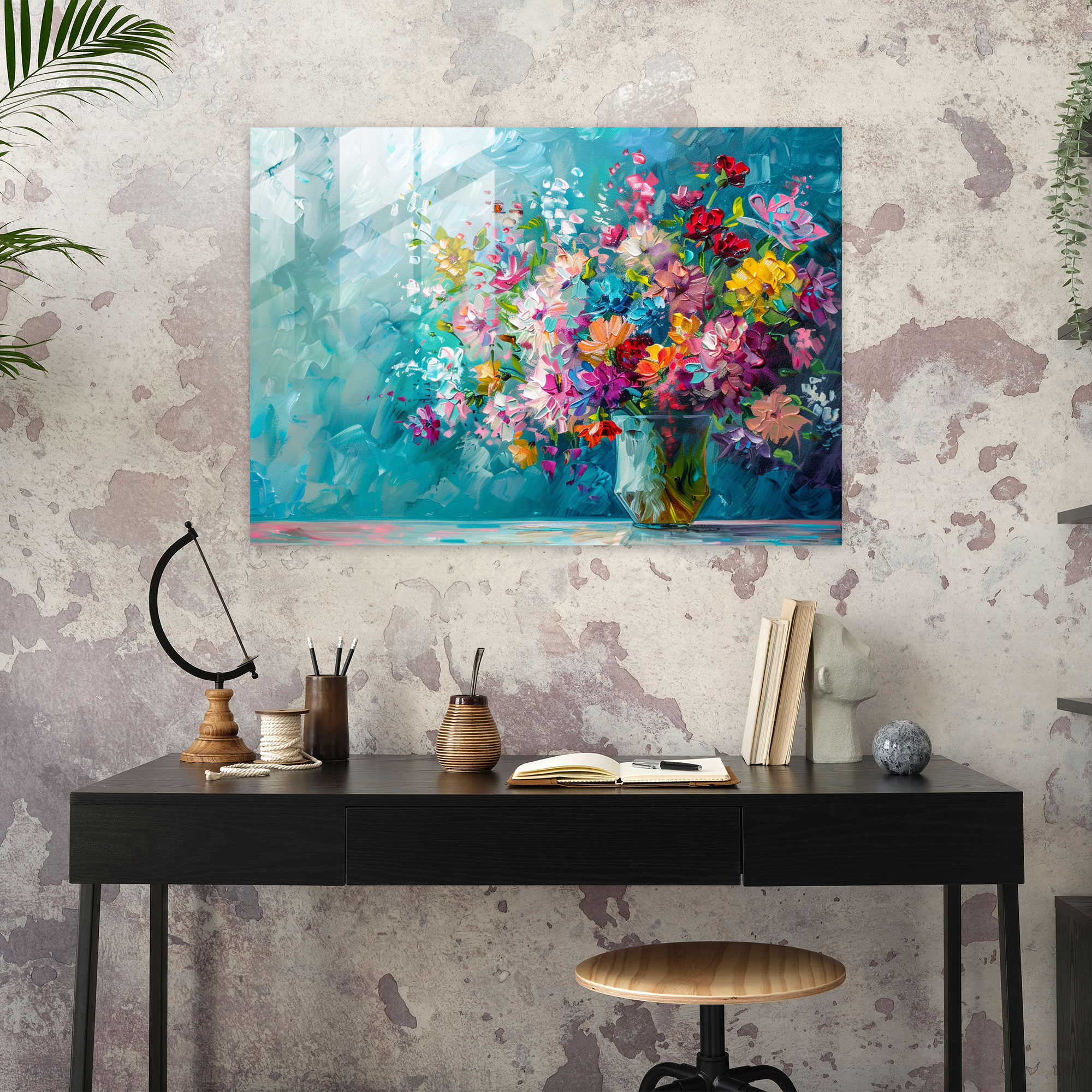 Impressionism Glass Art - Vibrant Flower Bouquet - Impressionism, Glass Art, Home Decoration, Impressionism