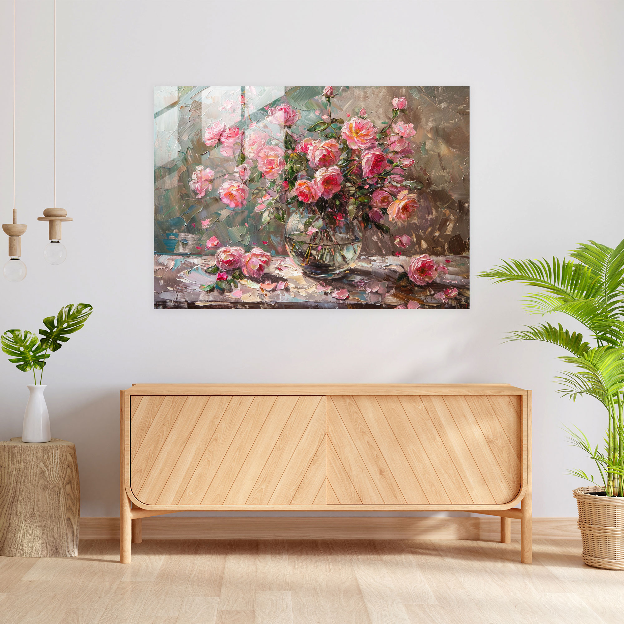 Impressionism Glass Wall Art - Pink Rose Bouquet - Impressionism, Home Decoration, Glass Wall Art, Flower Art