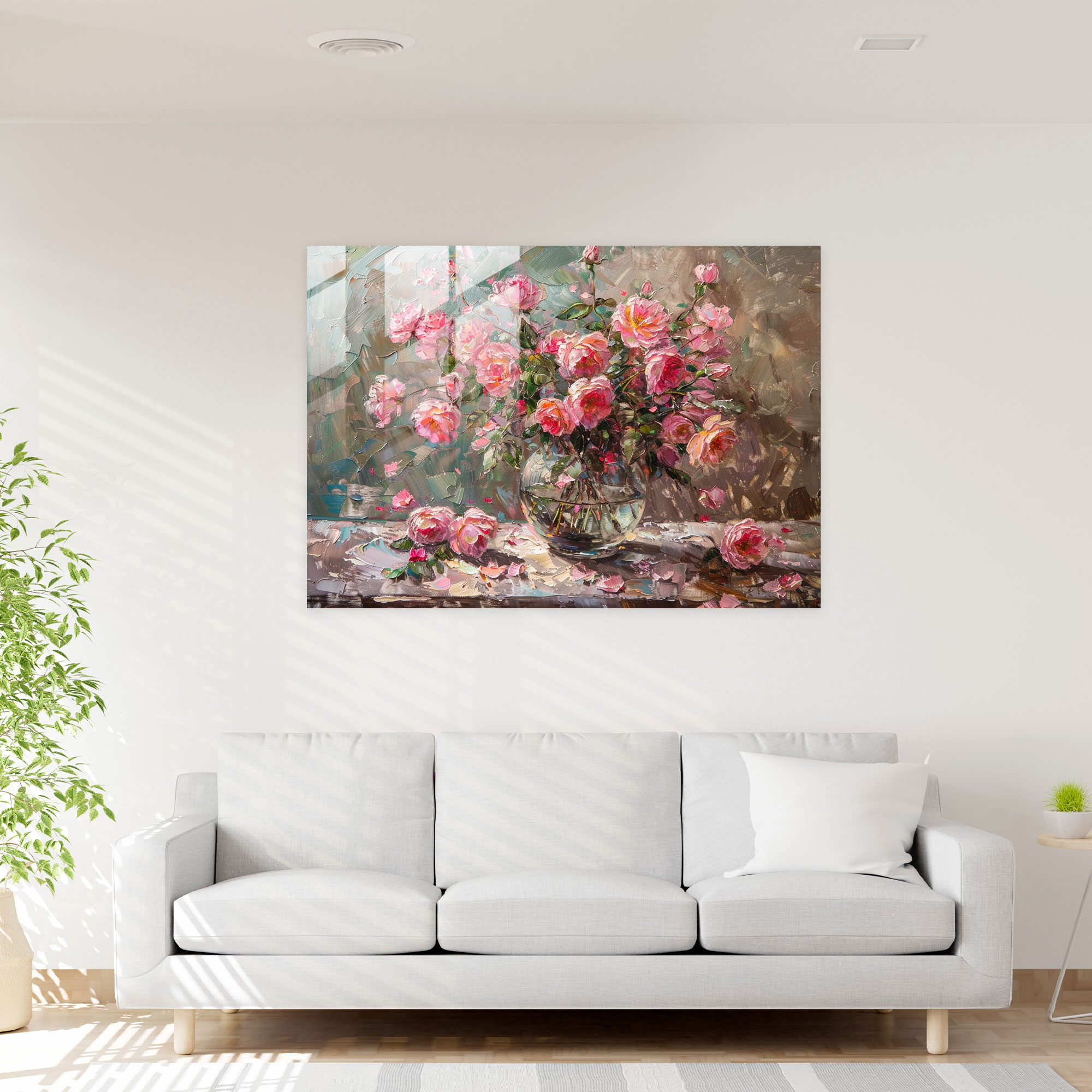 Impressionism Glass Wall Art - Pink Rose Bouquet - Impressionism, Home Decoration, Glass Wall Art, Flower Art