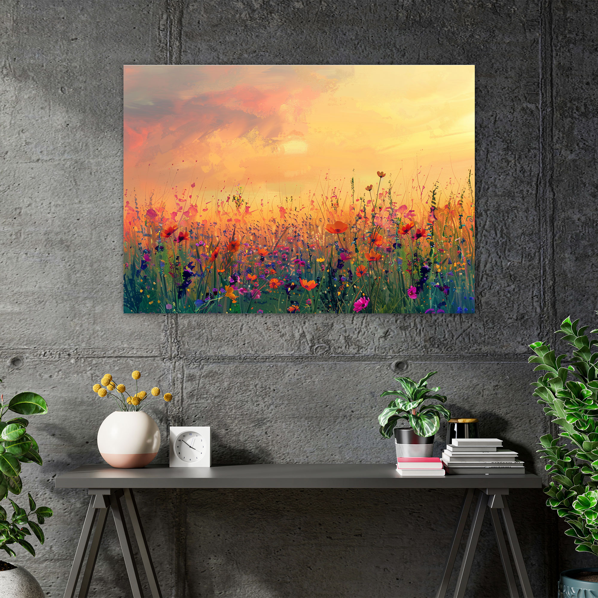 Impressionism Floral Field Sunset Canvas Print - Impressionism, Home Decoration, Wall Art, Canvas