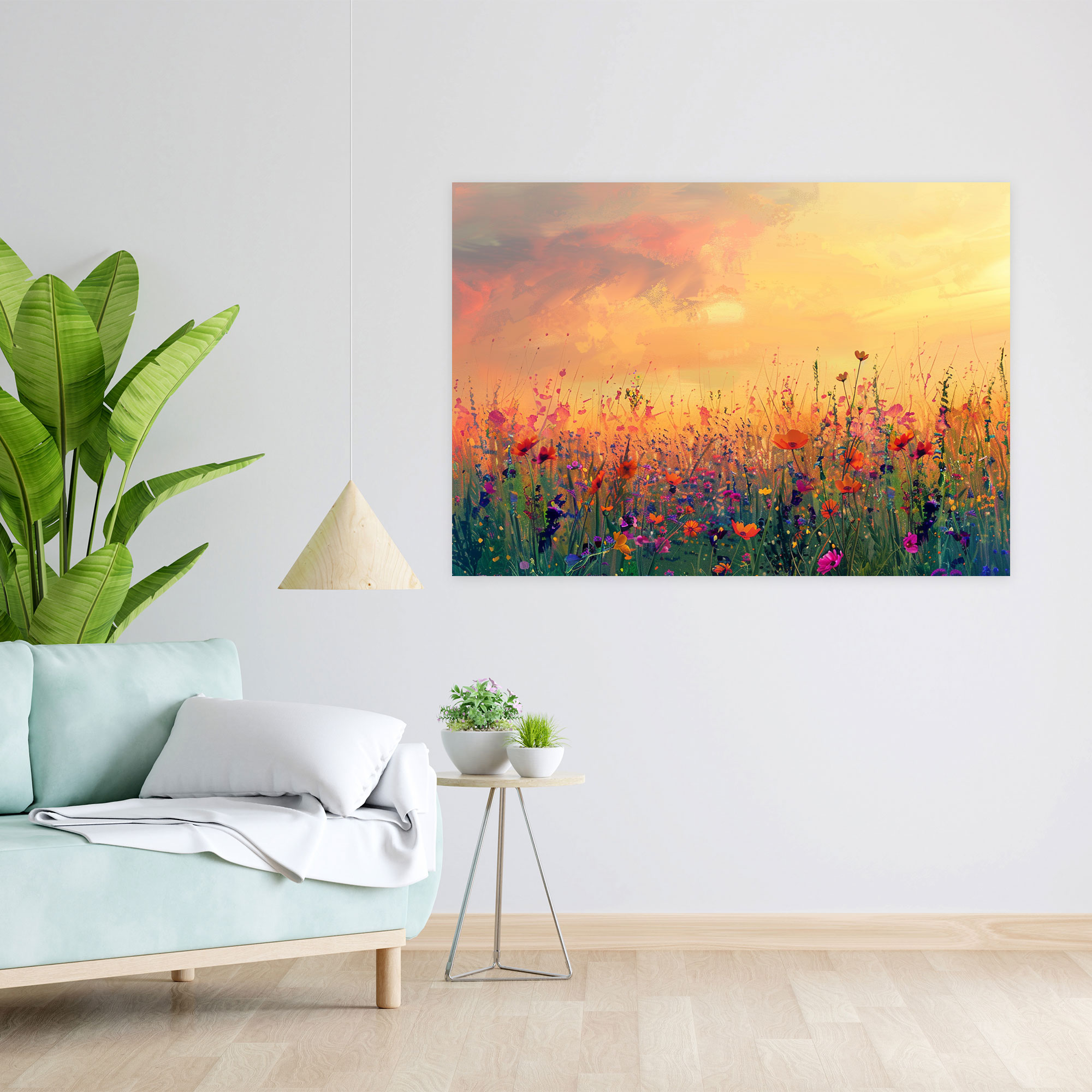 Impressionism Floral Field Sunset Canvas Print - Impressionism, Home Decoration, Wall Art, Canvas