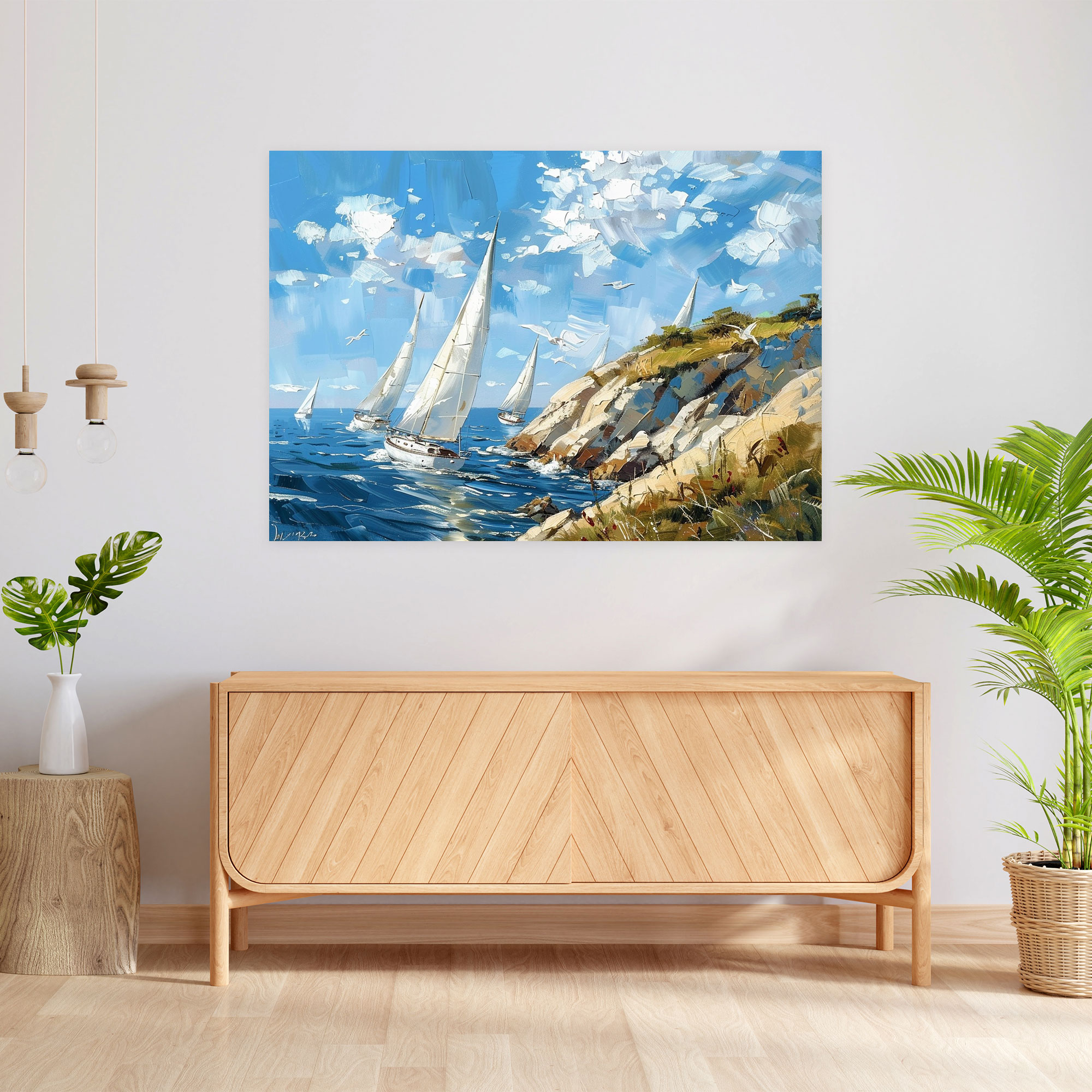 Impressionism Seaside Sailboats Wall Art - Impressionism, Wall Decoration, Home Decoration, Impressionism