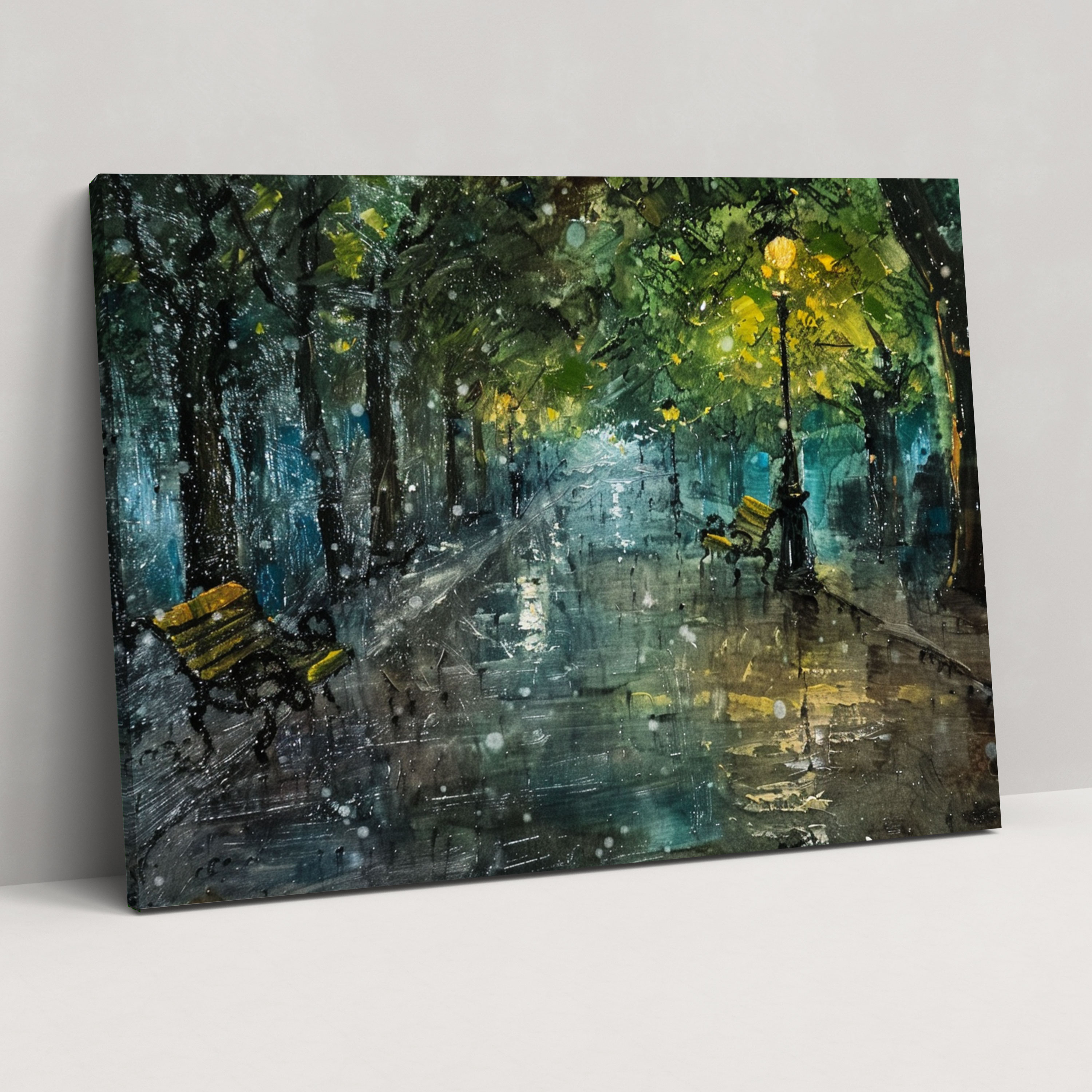 Impressionism Rainy City Park Wall Decoration - Impressionism, Home Decoration, Wall Decoration, Canvas Wall Art