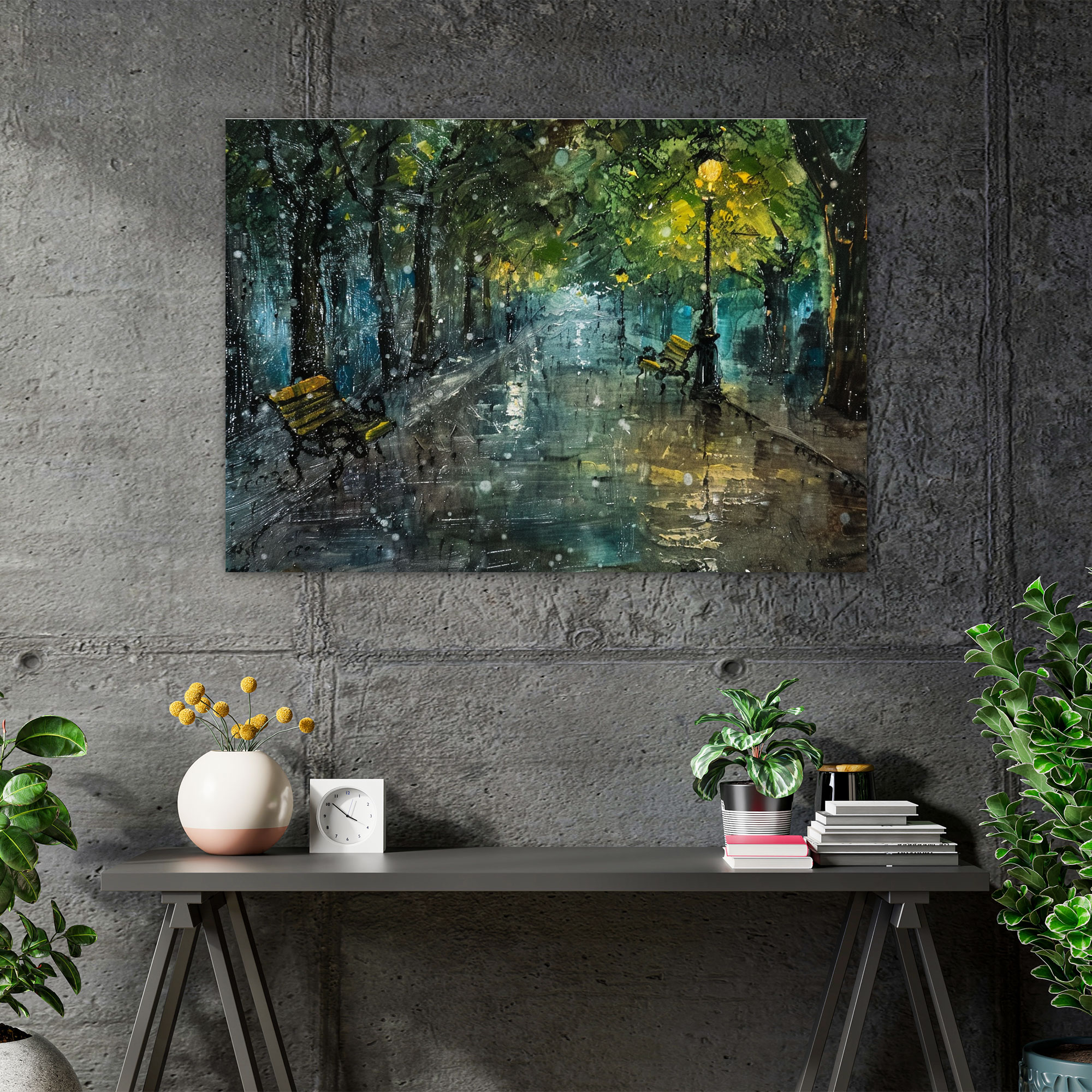 Impressionism Rainy City Park Wall Decoration - Impressionism, Home Decoration, Wall Decoration, Canvas Wall Art