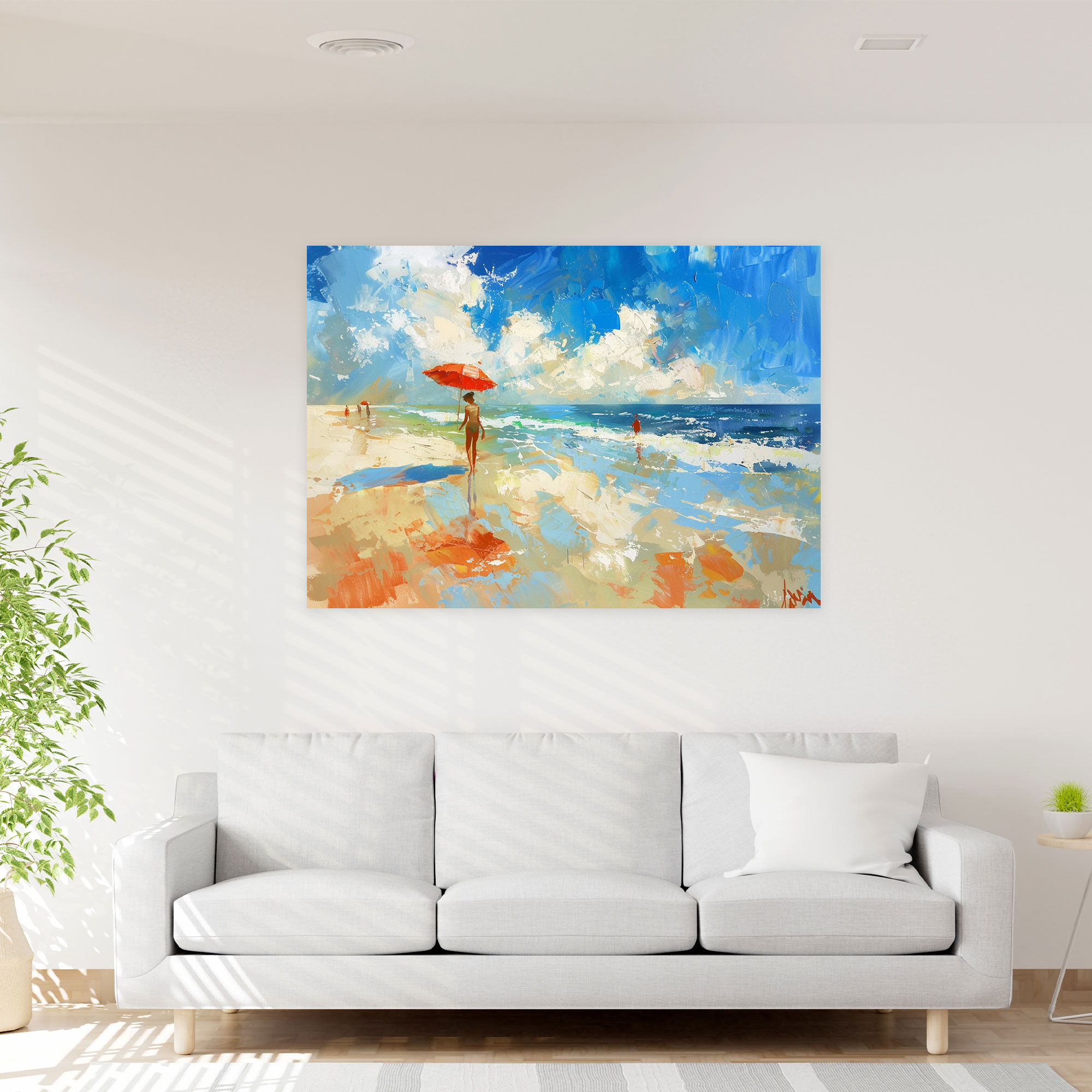 Impressionism Beach Scene Sunny Day Canvas Print - Impressionism, Canvas Wall Art, Impressionism, Wall Art