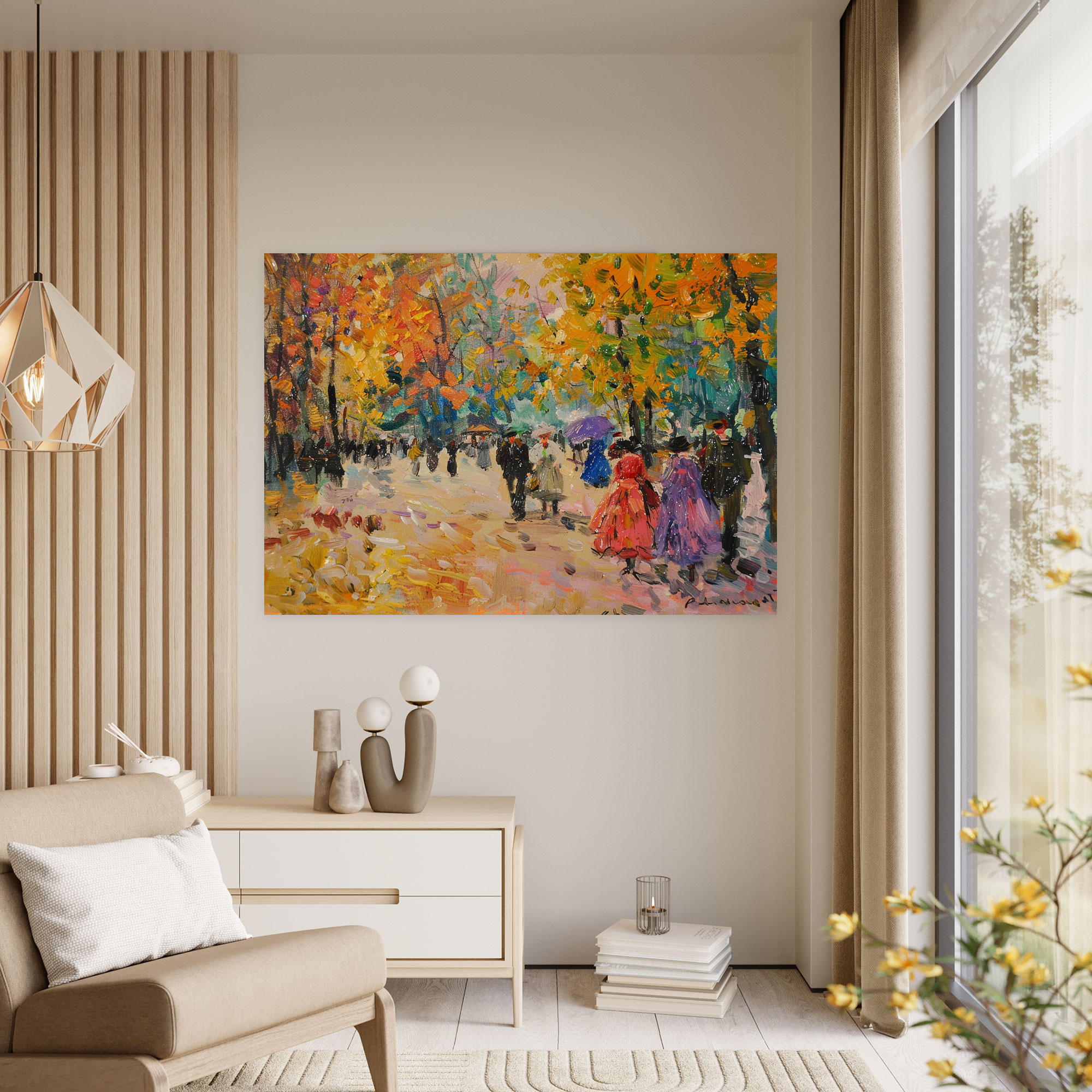 Impressionism Park Scene People Walking Canvas Print - Impressionism, Home Decoration, Canvas, Wall Art