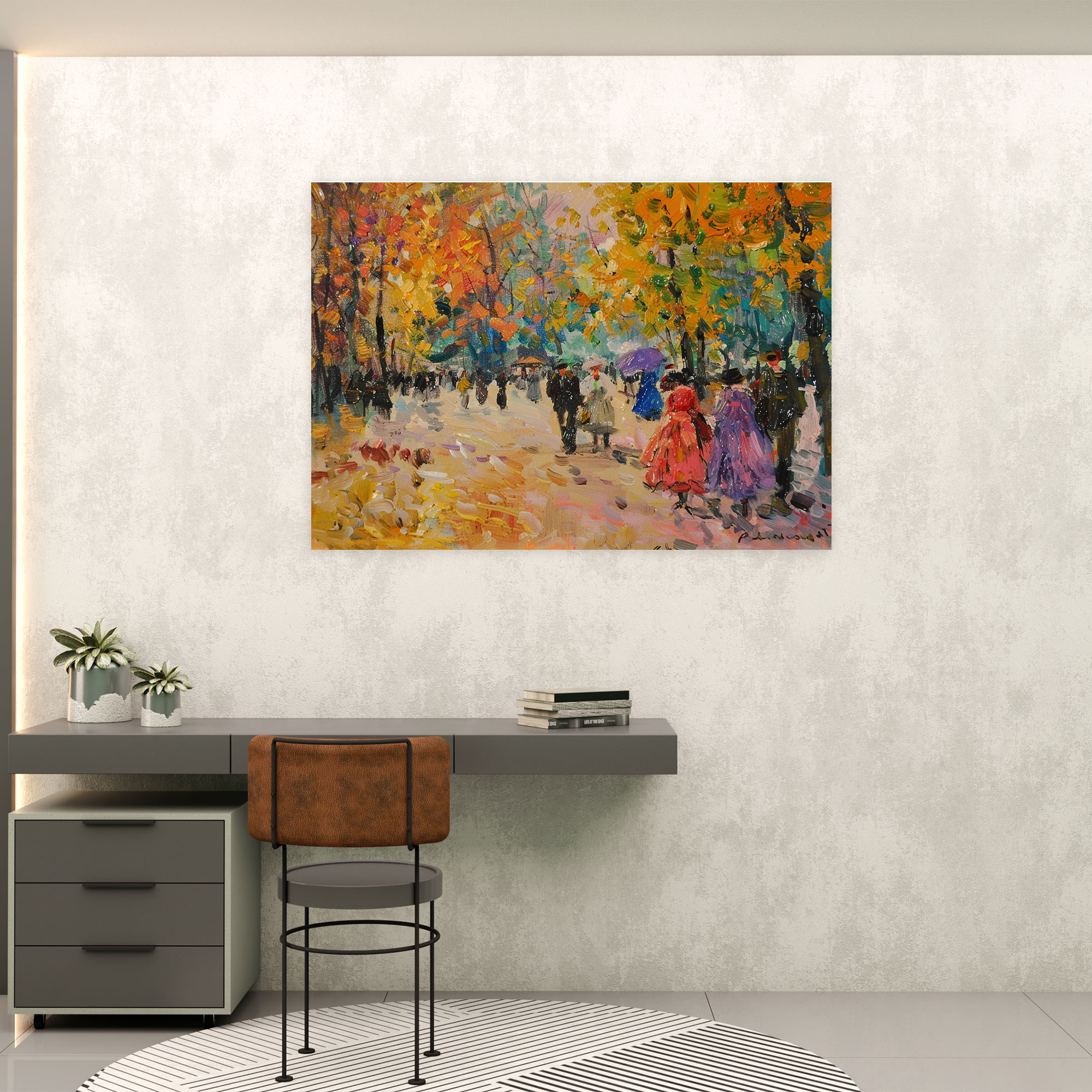 Impressionism Park Scene People Walking Canvas Print - Impressionism, Home Decoration, Canvas, Wall Art