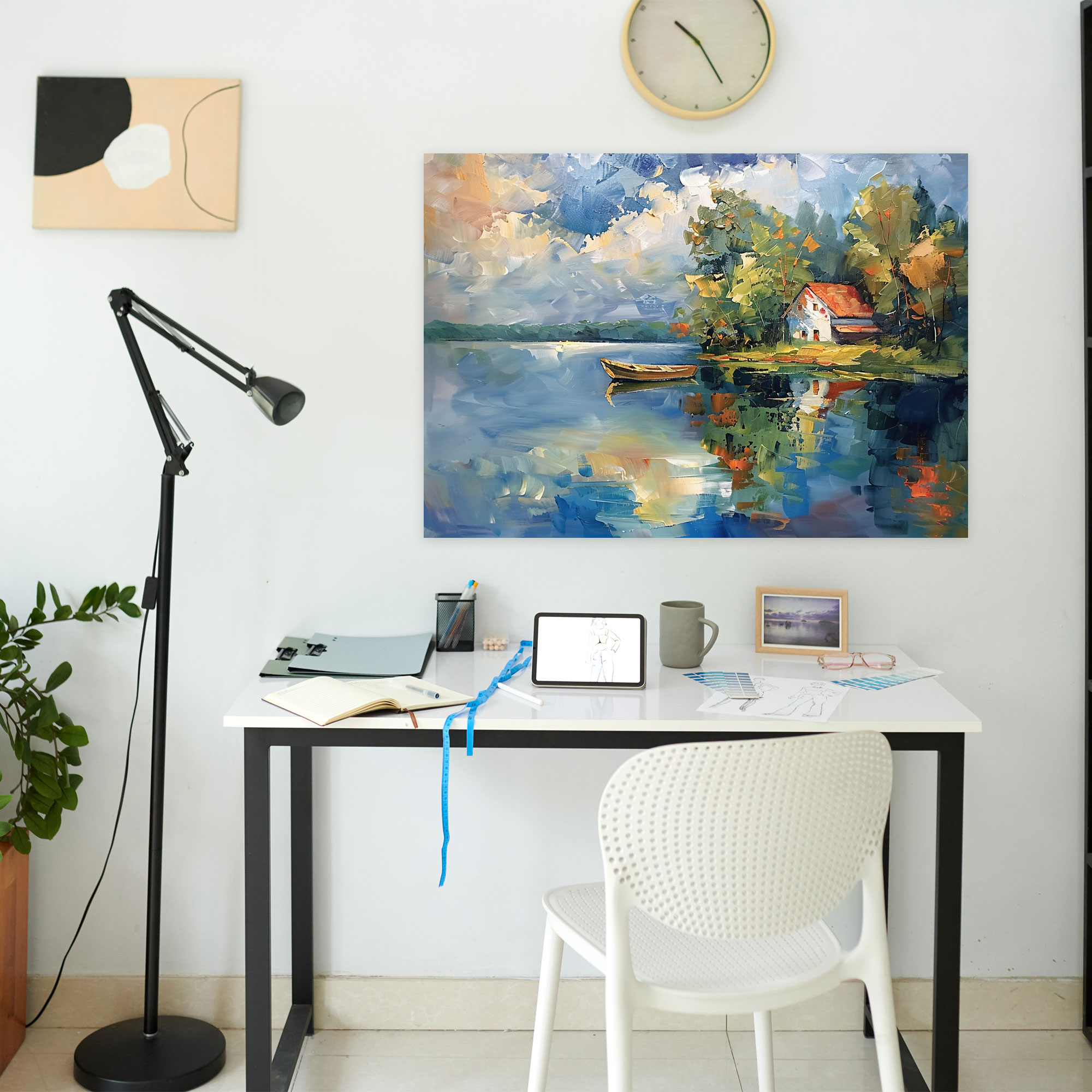 Impressionism Lakeside Scene Reflections Canvas Print - Impressionism, Canvas, Home Decoration, Canvas Wall Art