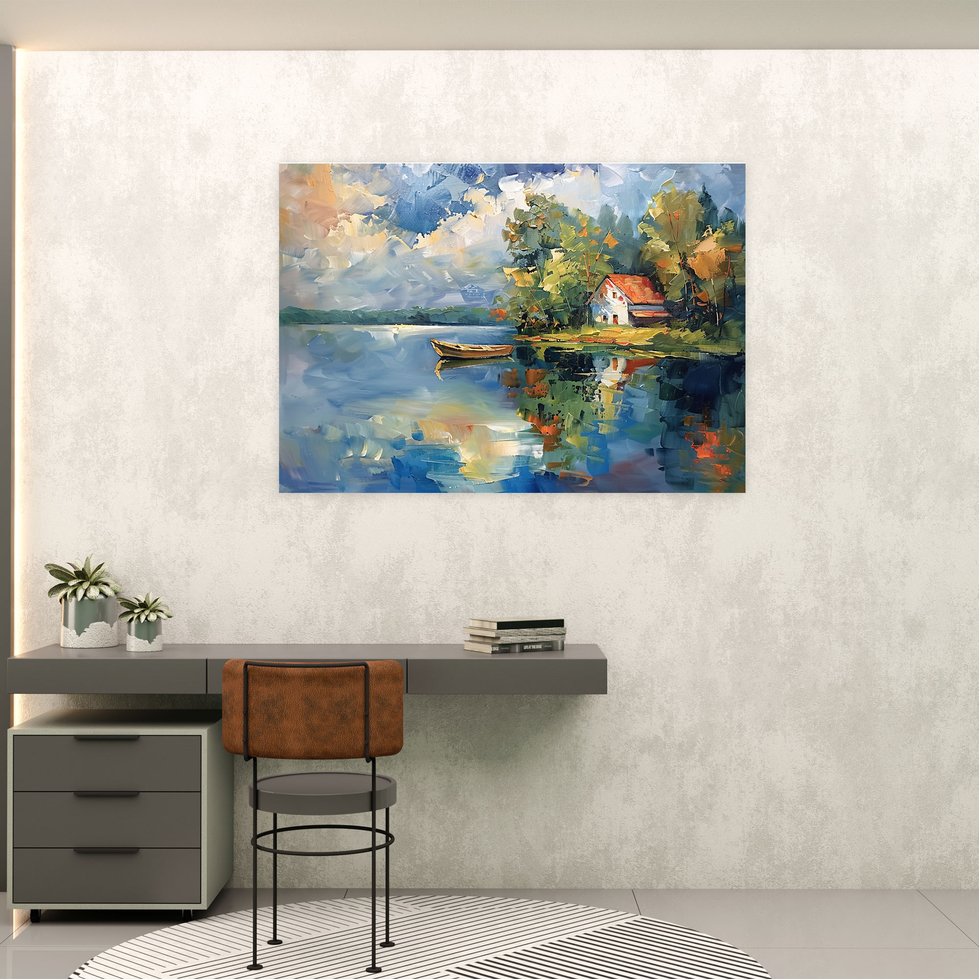 Impressionism Lakeside Scene Reflections Canvas Print - Impressionism, Canvas, Home Decoration, Canvas Wall Art