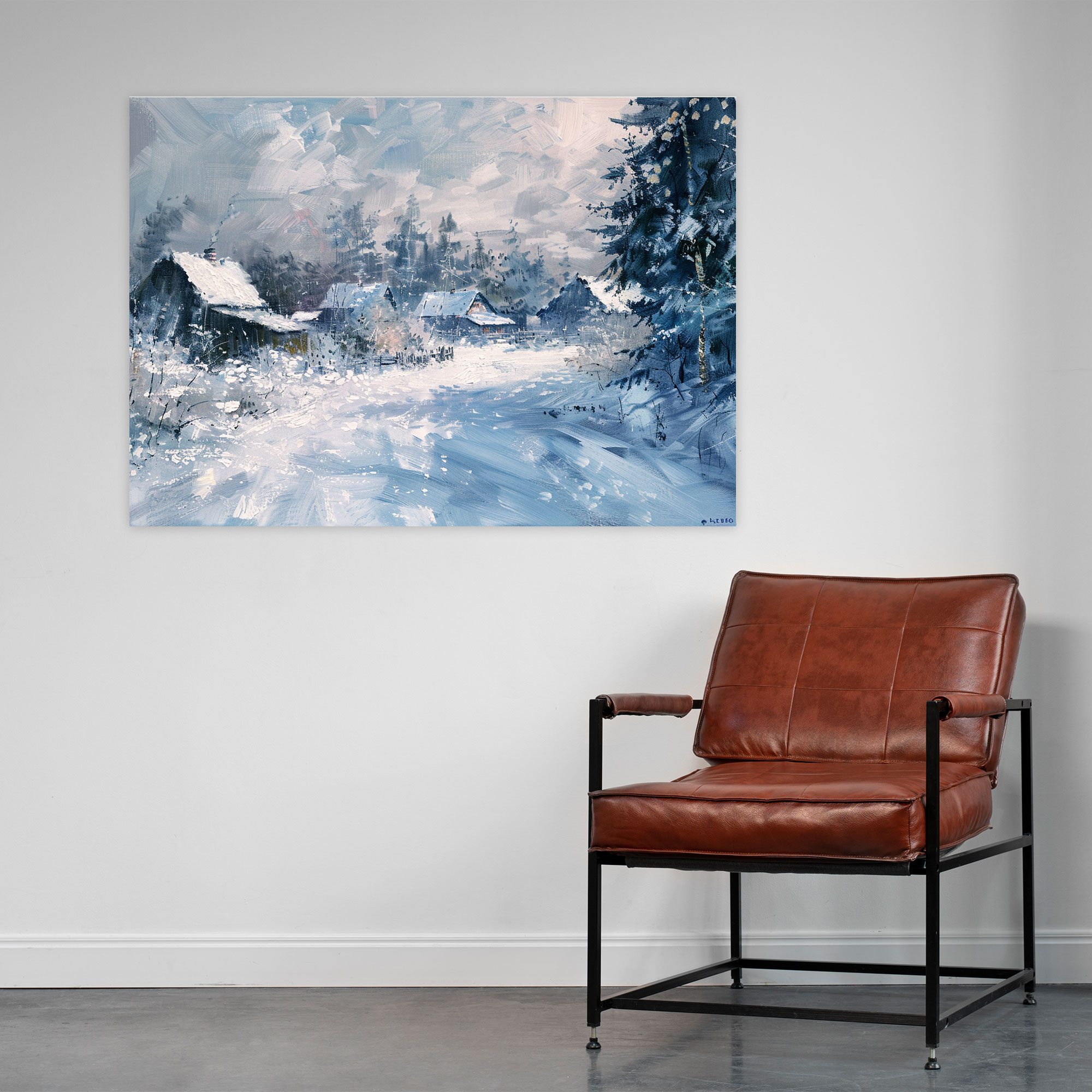 Impressionism Snowy Village Winter Day Wall Art - Impressionism, Wall Art, Canvas Wall Art, Wall Decoration