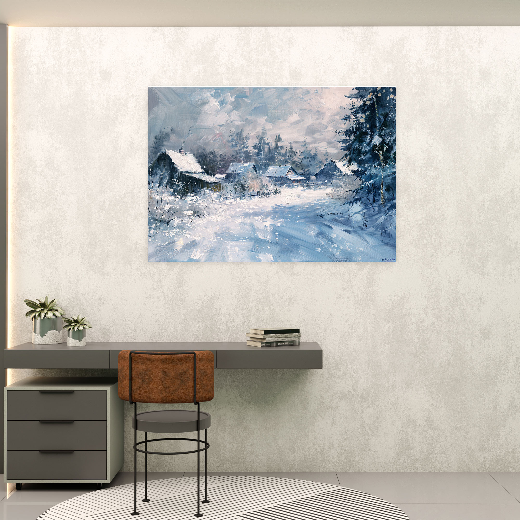 Impressionism Snowy Village Winter Day Wall Art - Impressionism, Wall Art, Canvas Wall Art, Wall Decoration