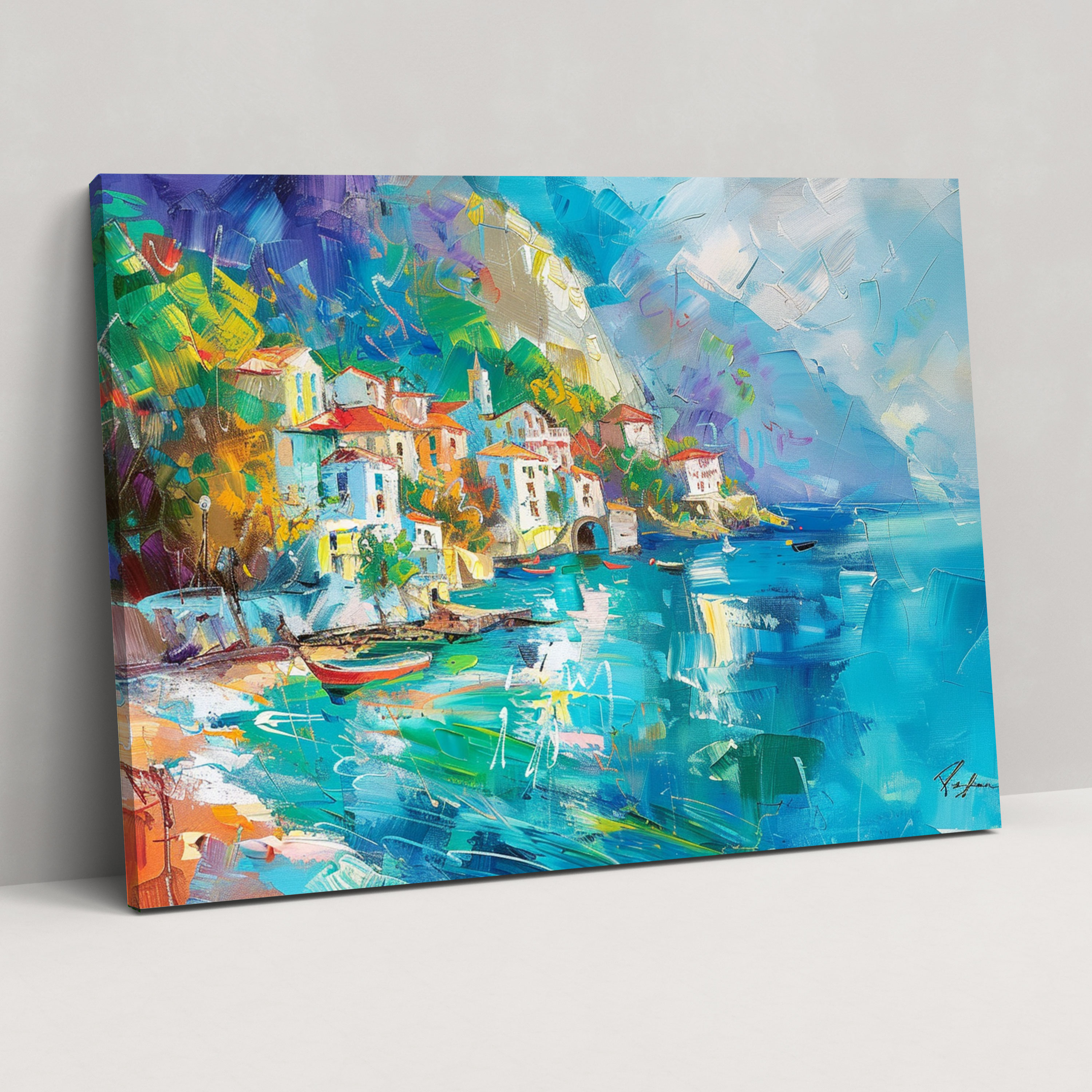 Impressionism Seaside Village Canvas Print - Impressionism, Home Decoration, Wall Decoration, Canvas Print