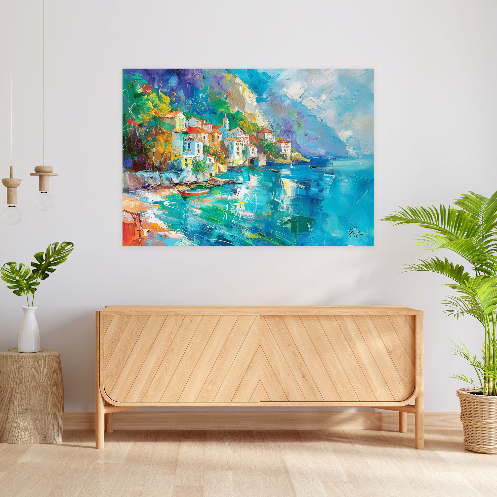 Impressionism Seaside Village Canvas Print - Impressionism, Home Decoration, Wall Decoration, Canvas Print