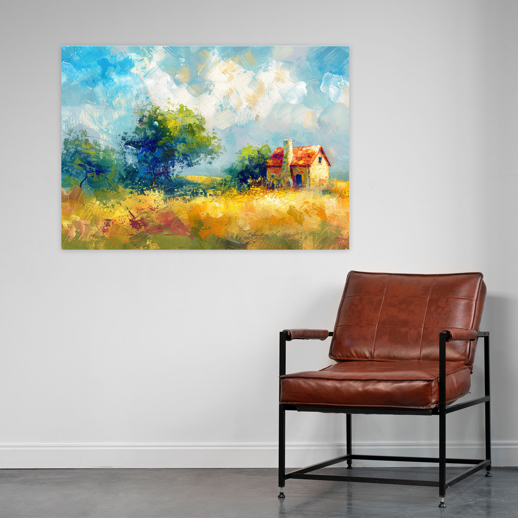 Impressionism Country Cottage Field Wall Art - Impressionism, Wall Decoration, Canvas, Wall Art