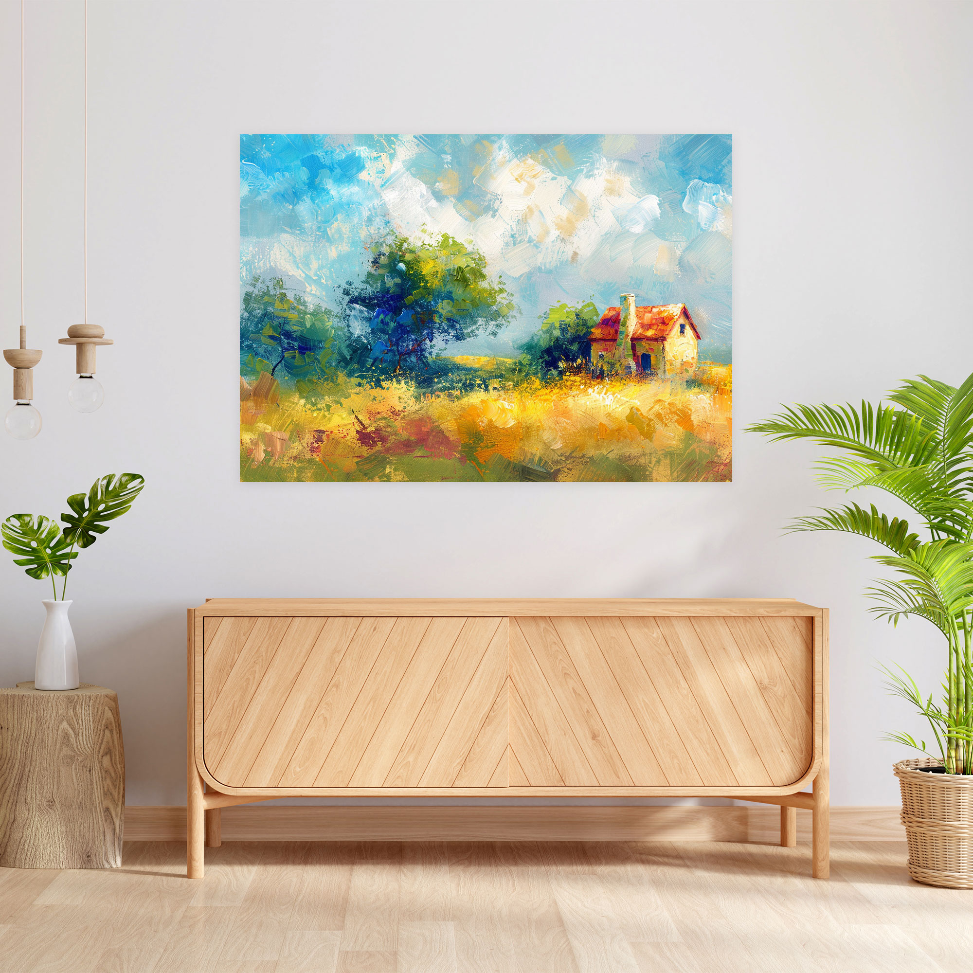 Impressionism Country Cottage Field Wall Art - Impressionism, Wall Decoration, Canvas, Wall Art