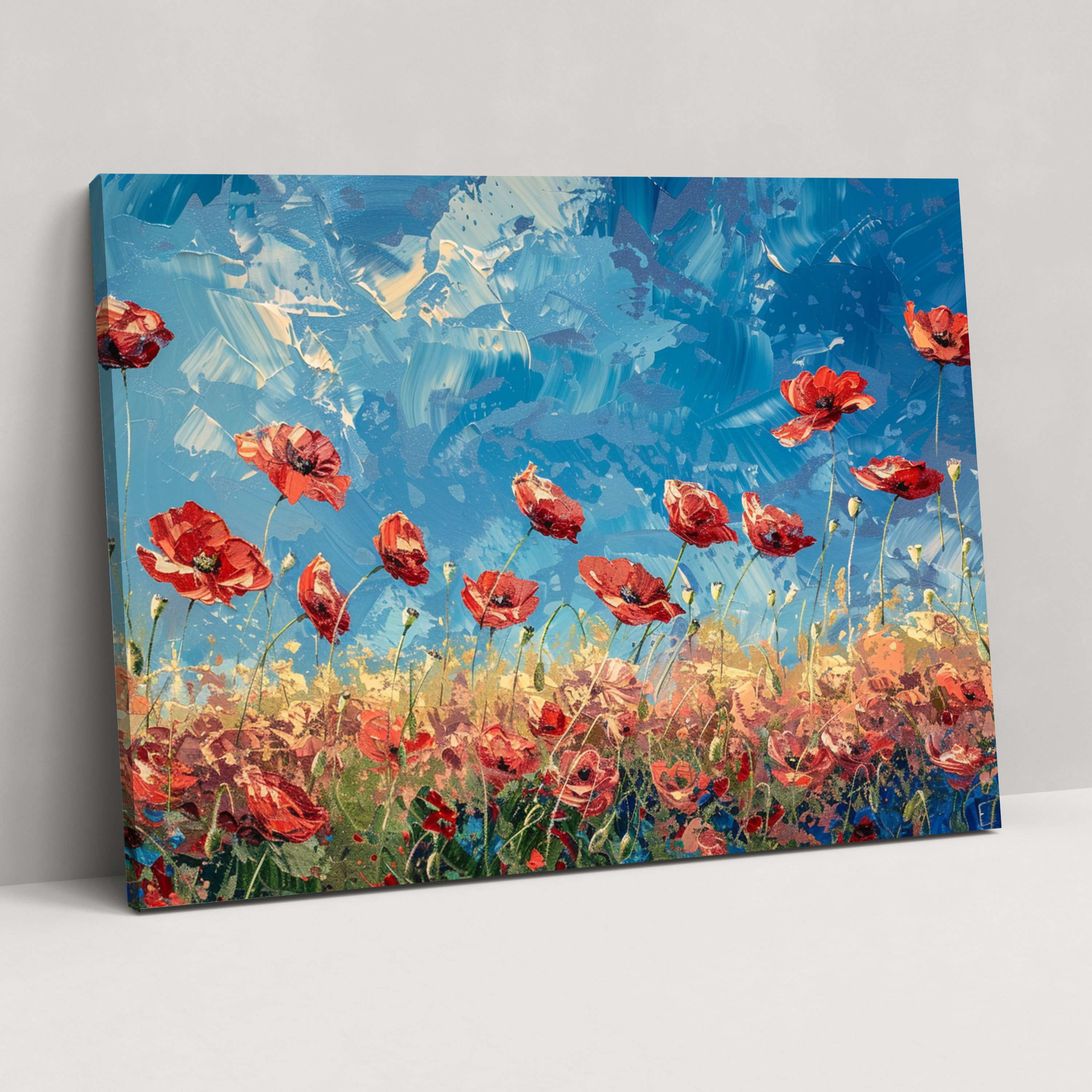 Poppies Impressionism Canvas Print - Impressionism, Canvas, Home Decoration, Blue Sky