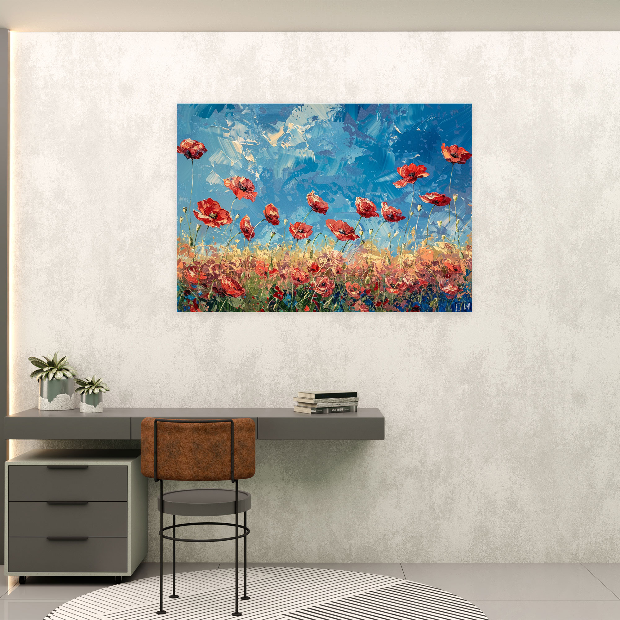 Poppies Impressionism Canvas Print - Impressionism, Canvas, Home Decoration, Blue Sky
