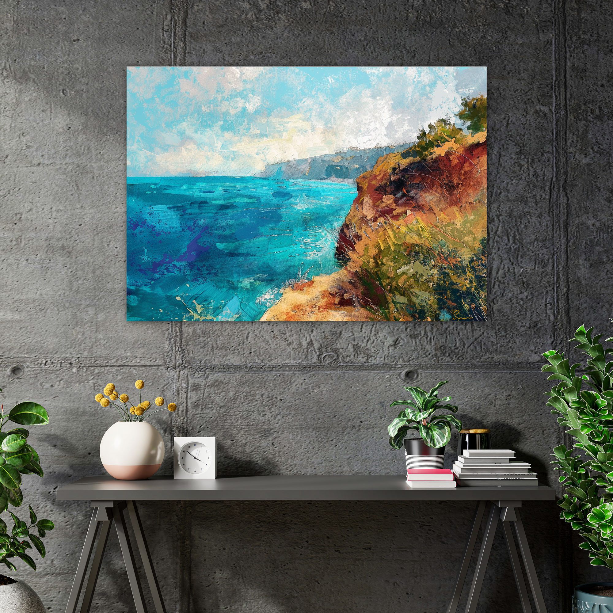 Coastal Cliff Impressionism Canvas Print - Impressionism, Wall Art, Sea, Canvas Print