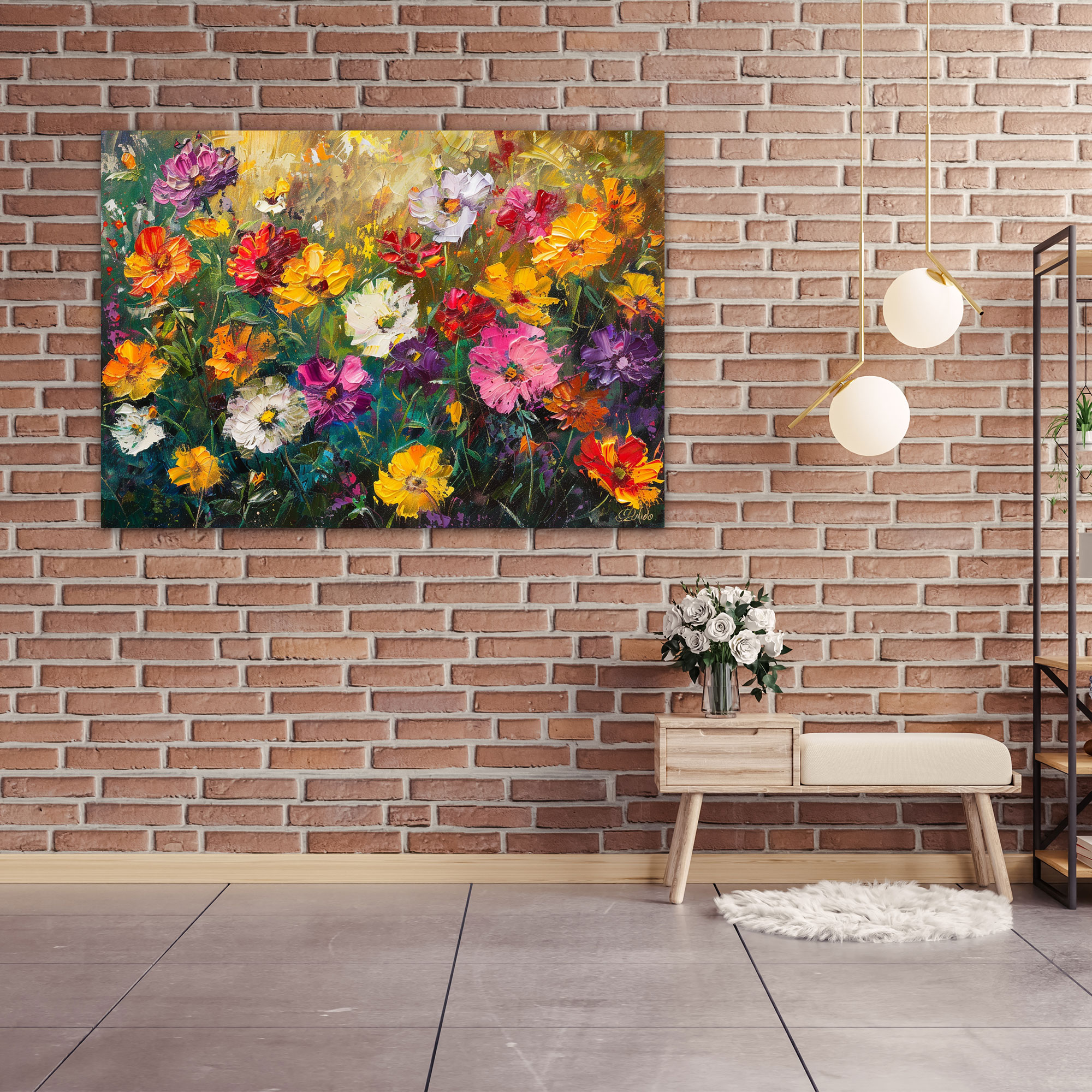 Field Of Colorful Flowers Impressionism Canvas Print - Impressionism, Wall Art, Canvas, Wall Decoration