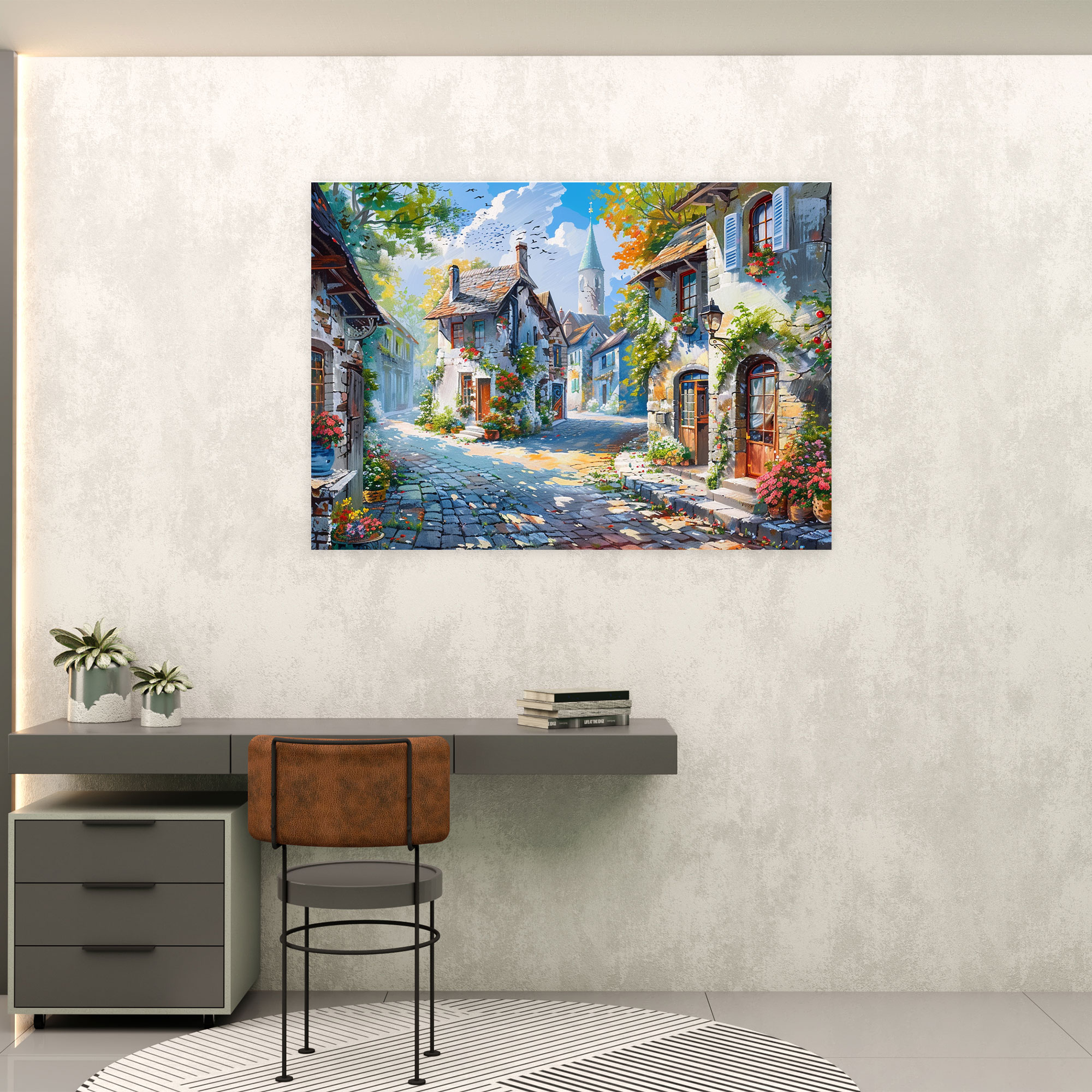 Charming Village Scene Impressionism Wall Decoration - Impressionism, Impressionism, Canvas, Wall Art