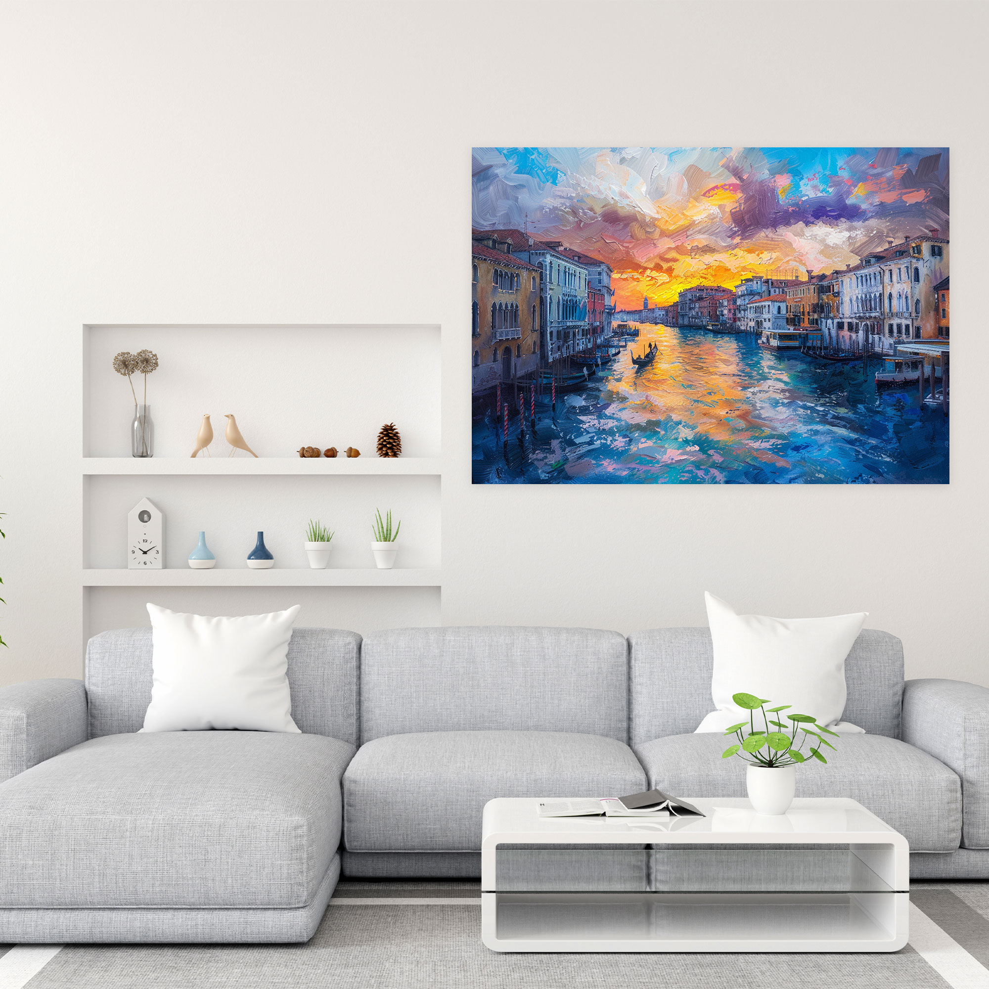 Canal In Venice Sunrise Impressionism Canvas Print - Impressionism, Home Decoration, Canvas Wall Art, Wall Decoration