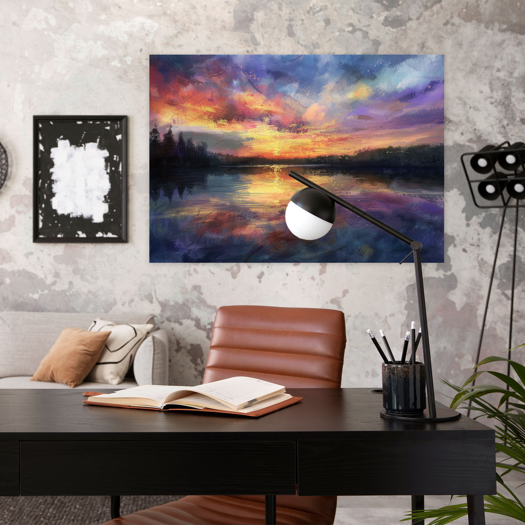 Sunset Lake Impressionism Wall Art - Impressionism, Home Decoration, Canvas Wall Art, Canvas