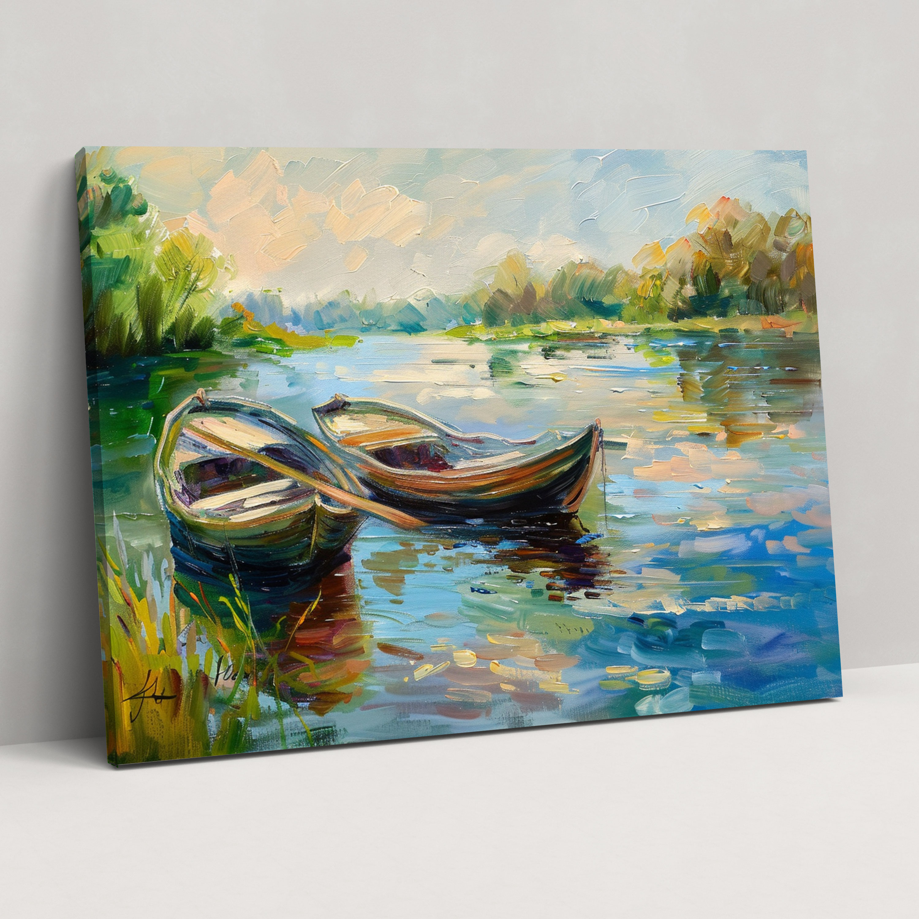 Impressionism Canvas Print: River Boats Wall Art - Impressionism, Canvas, Home Decoration, Canvas Print