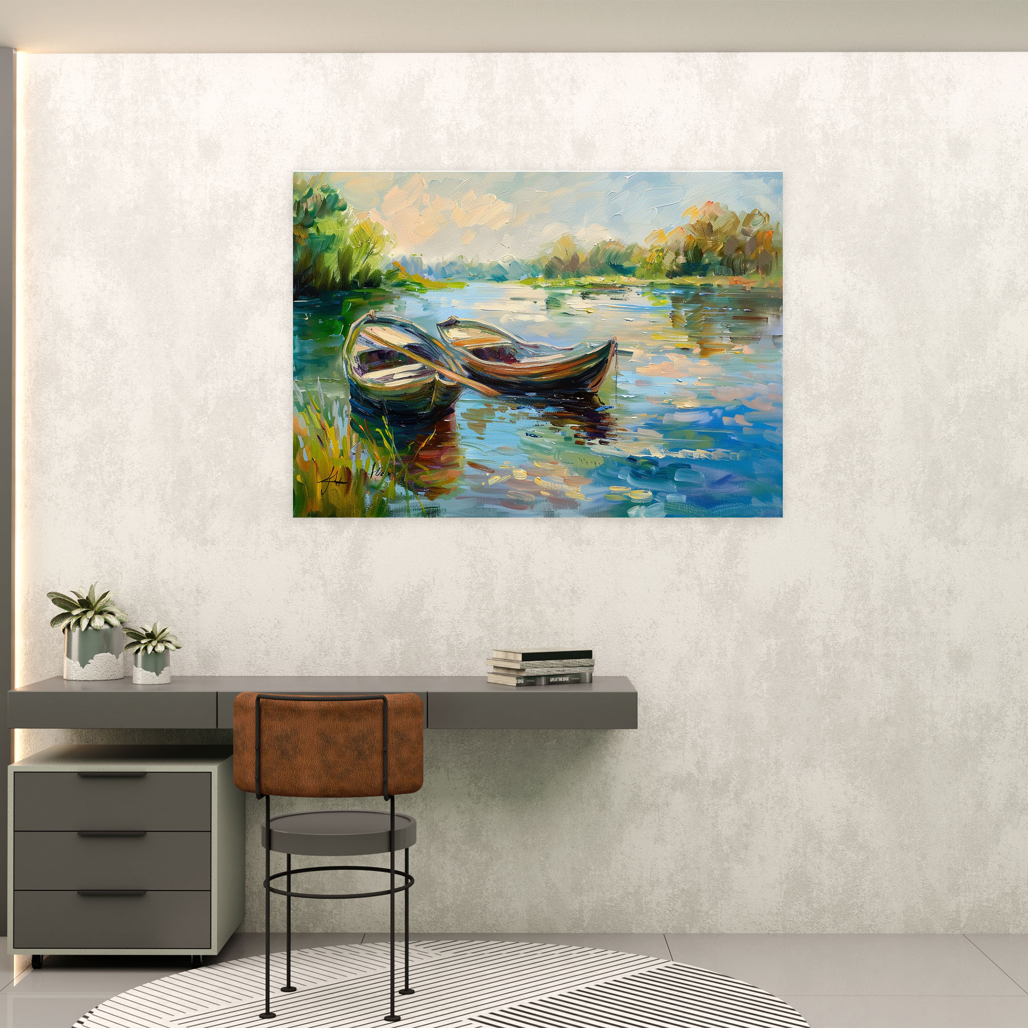 Impressionism Canvas Print: River Boats Wall Art - Impressionism, Canvas, Home Decoration, Canvas Print