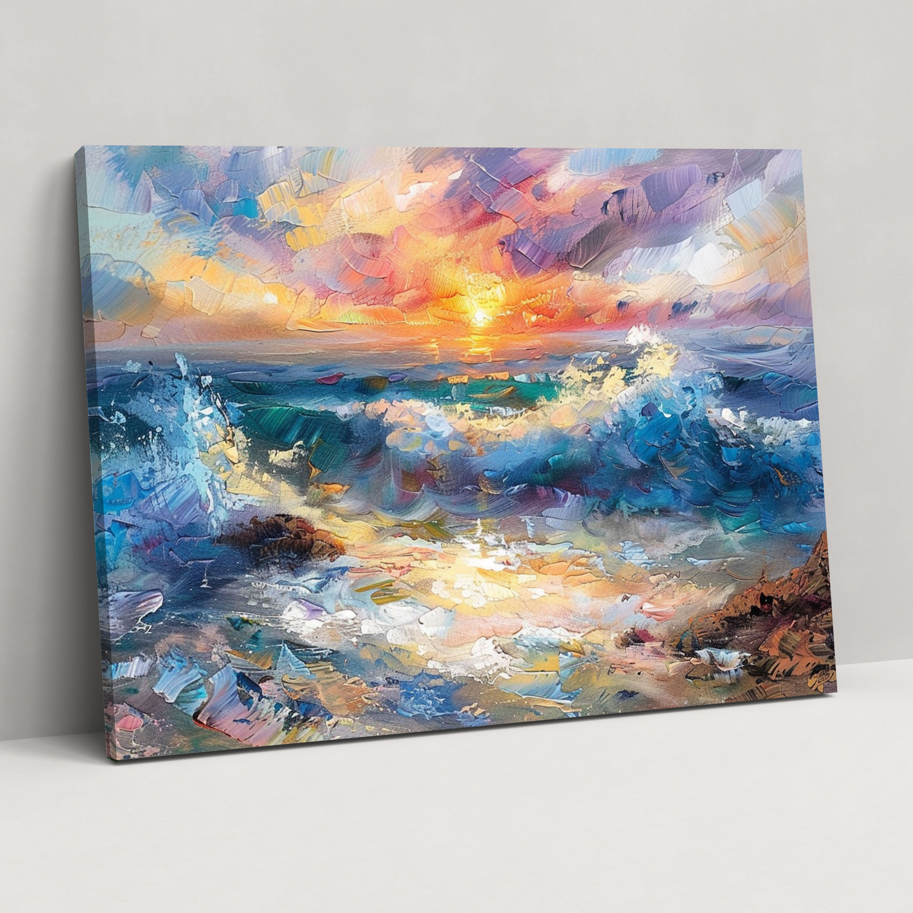 Impressionism Seaside Sunset Wall Art - Impressionism, Wall Art, Canvas Wall Art, Canvas