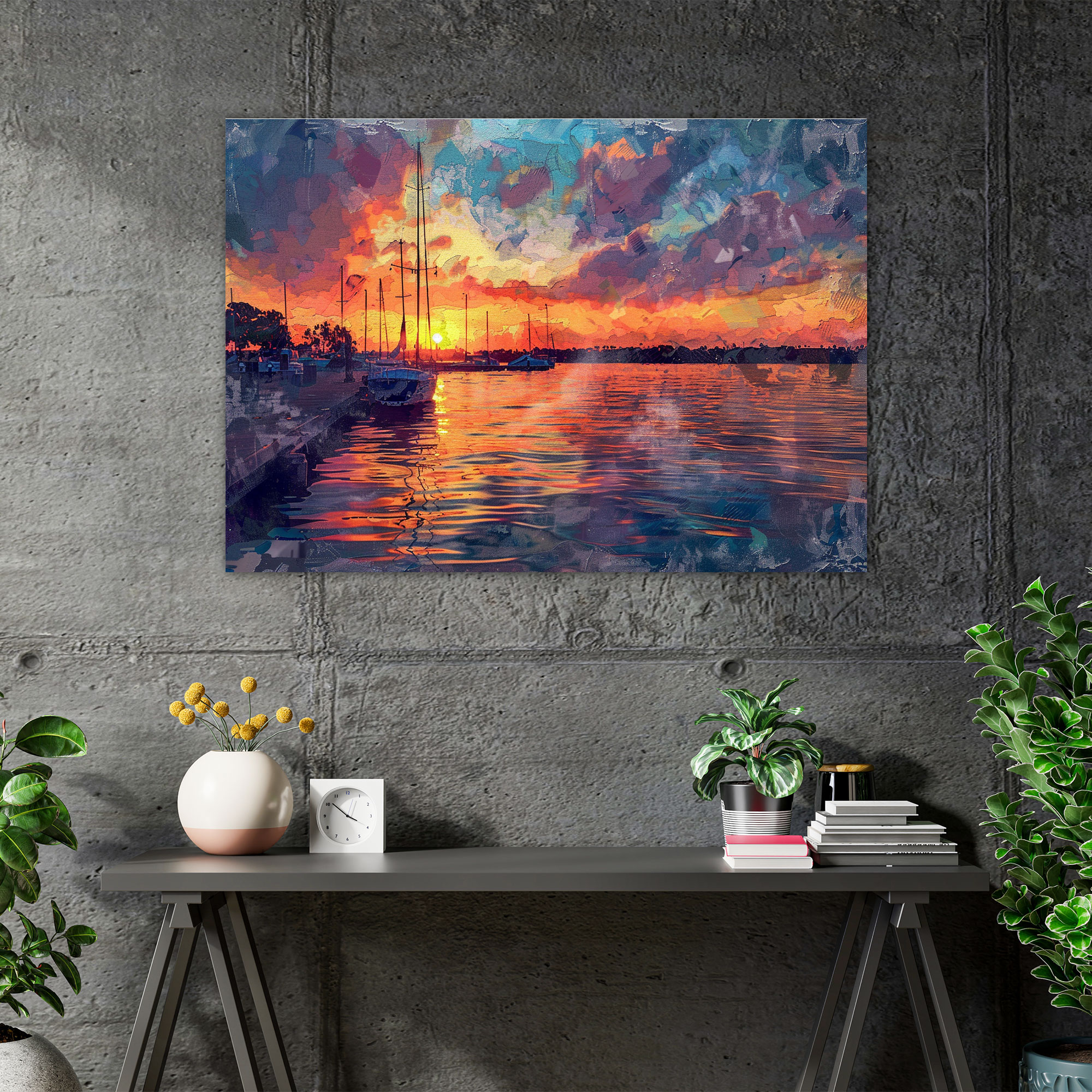 Impressionism Waterfront Sunset Canvas Print - Impressionism, Wall Decoration, Home Decoration, Canvas Print