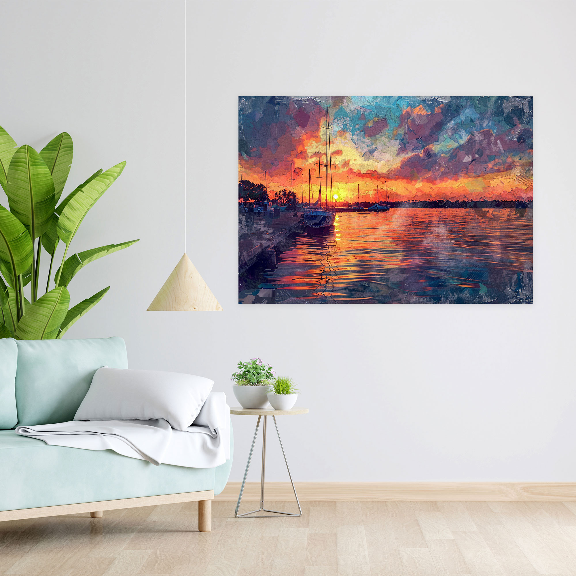 Impressionism Waterfront Sunset Canvas Print - Impressionism, Wall Decoration, Home Decoration, Canvas Print