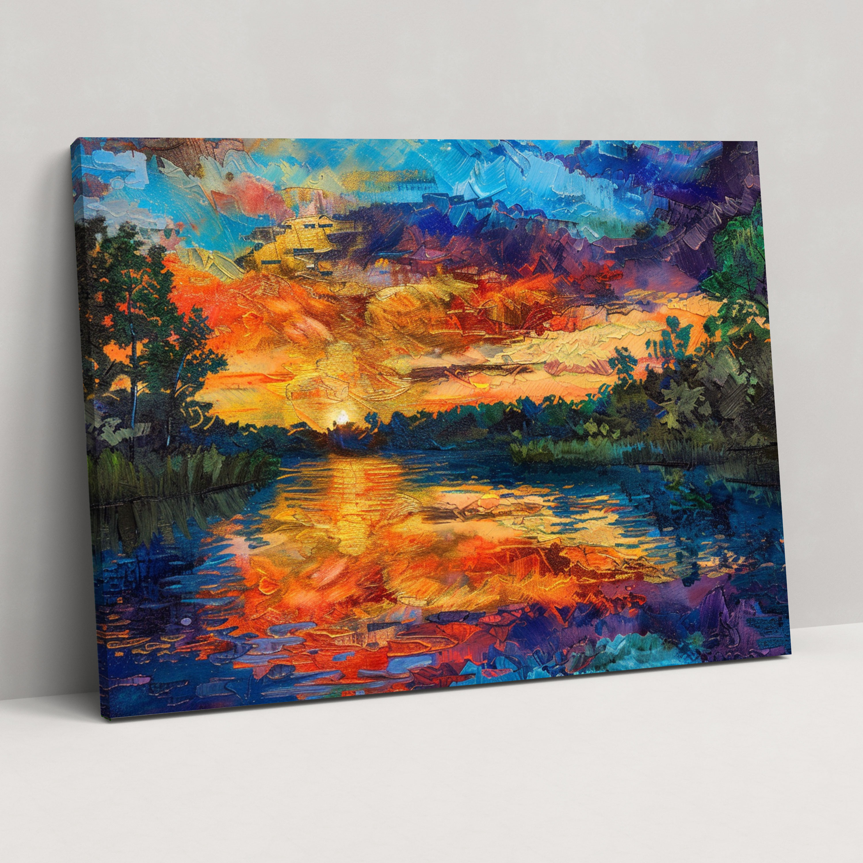 Impressionism Sunset Over Tranquil Lake Wall Decoration - Impressionism, Impressionism, Canvas, Wall Art