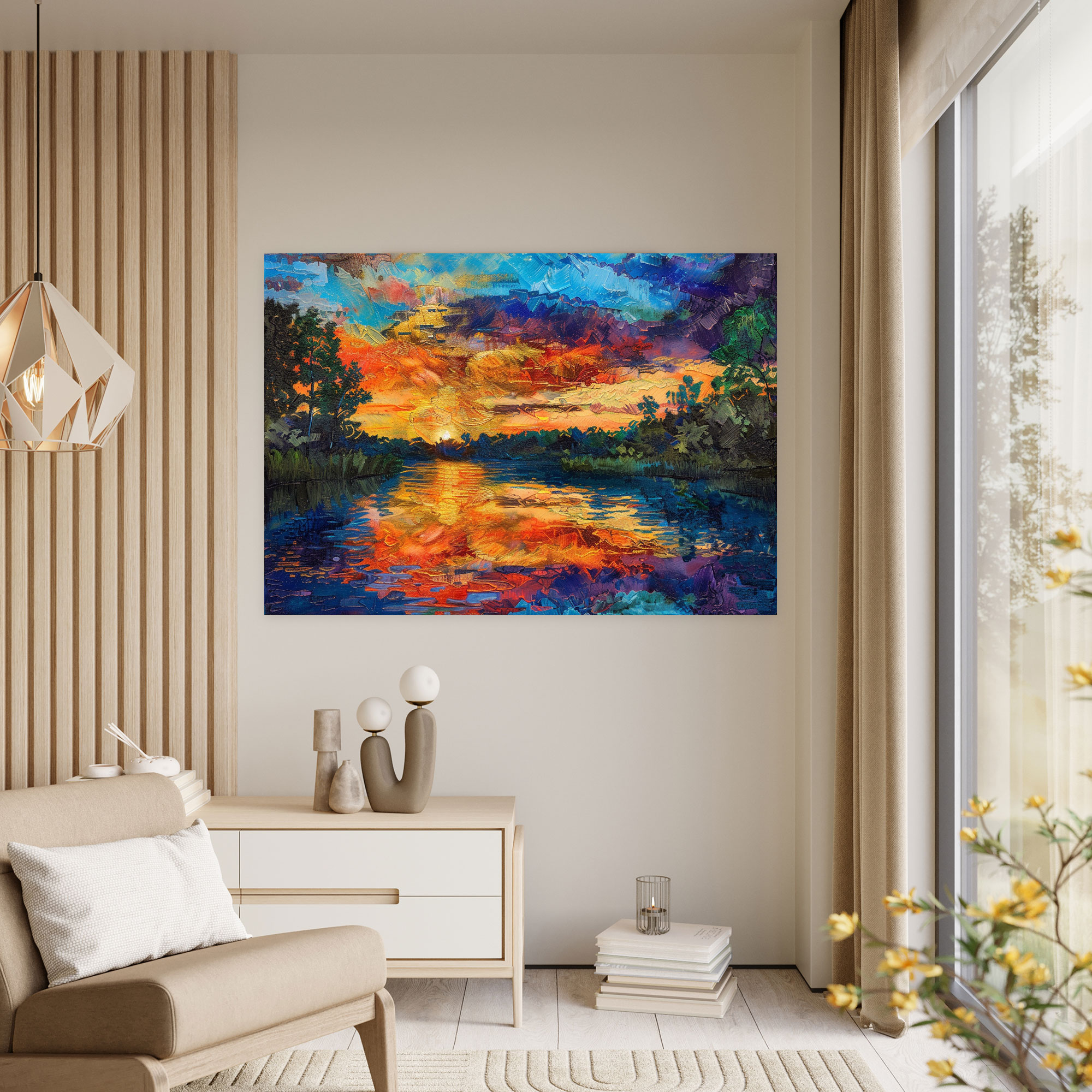 Impressionism Sunset Over Tranquil Lake Wall Decoration - Impressionism, Impressionism, Canvas, Wall Art