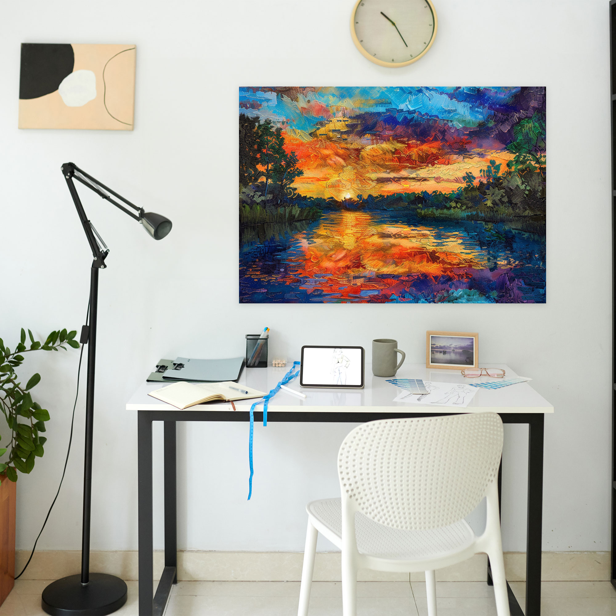 Impressionism Sunset Over Tranquil Lake Wall Decoration - Impressionism, Impressionism, Canvas, Wall Art