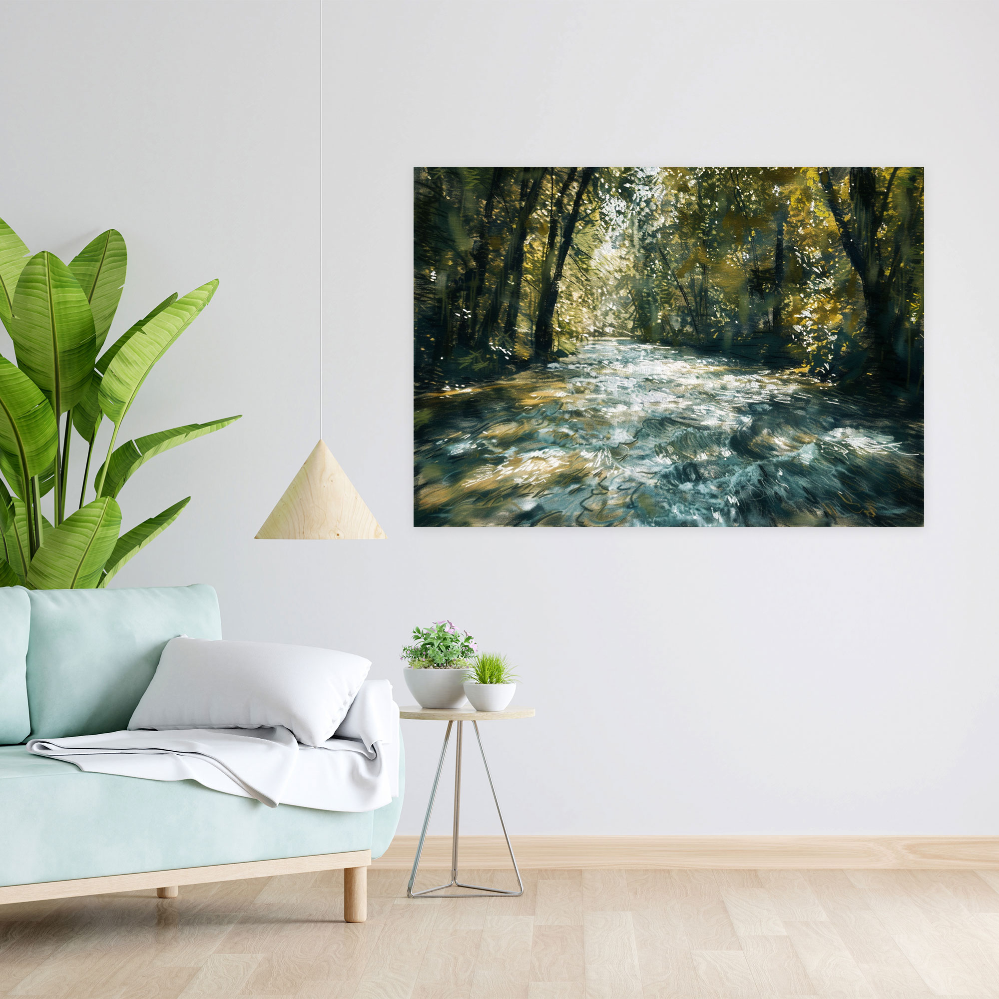 Impressionism River Through Forest Canvas Print - Impressionism, Canvas Print, Wall Decoration, Impressionism