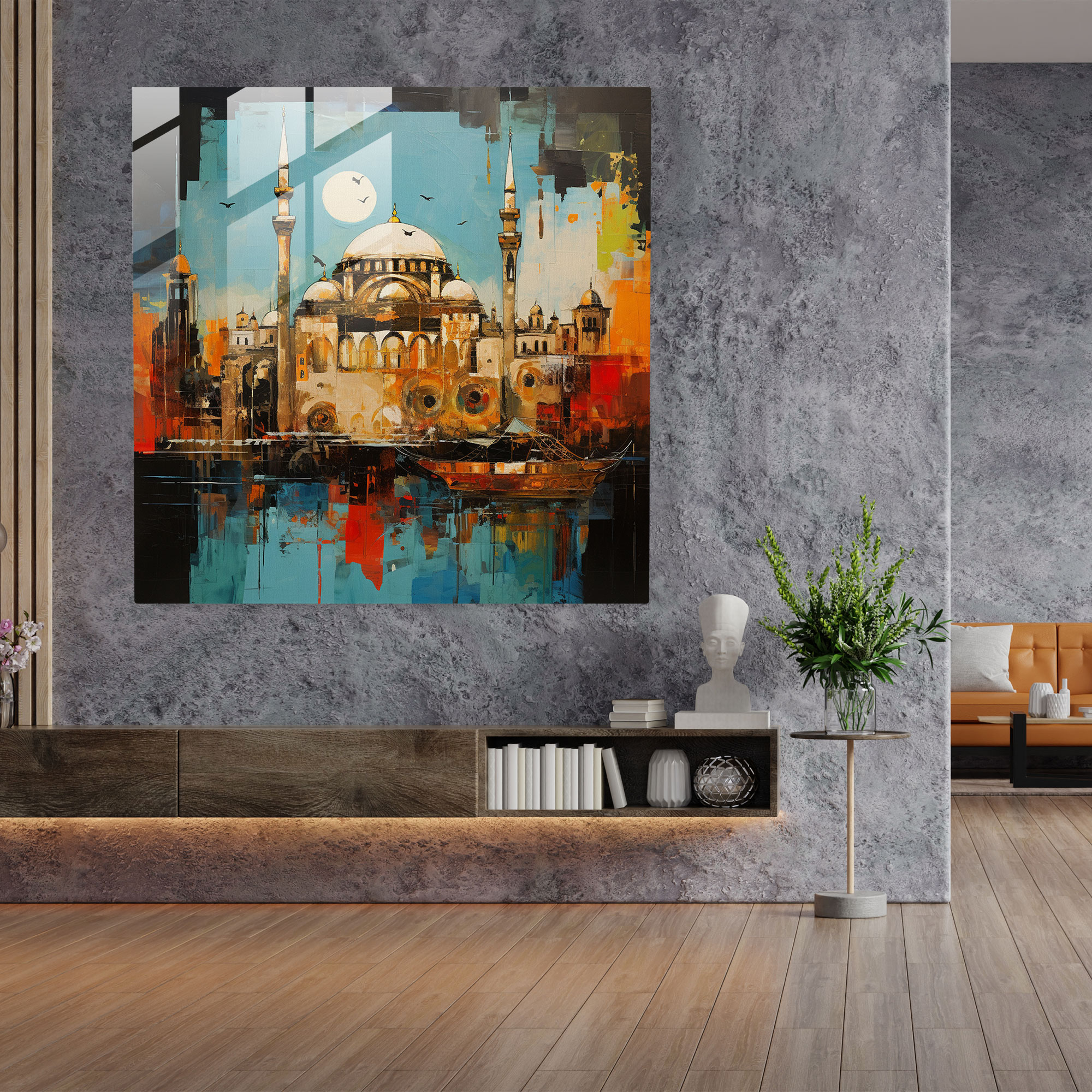 Canlı Cam Tablo - İstanbul Soyut İfade - Cam Duvar Sanatı Ev Dekorasyonu