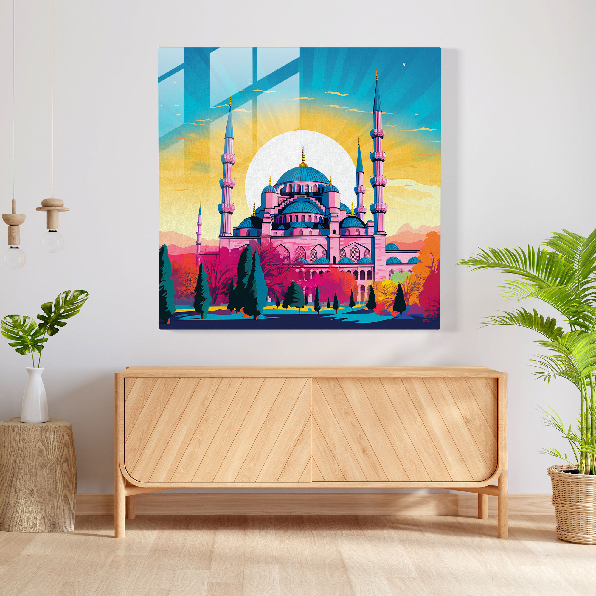 Renkli Mavi Cam Tablo - Ev Dekorasyonu için Pop Sanat Basılı Cam Duvar Sanatı