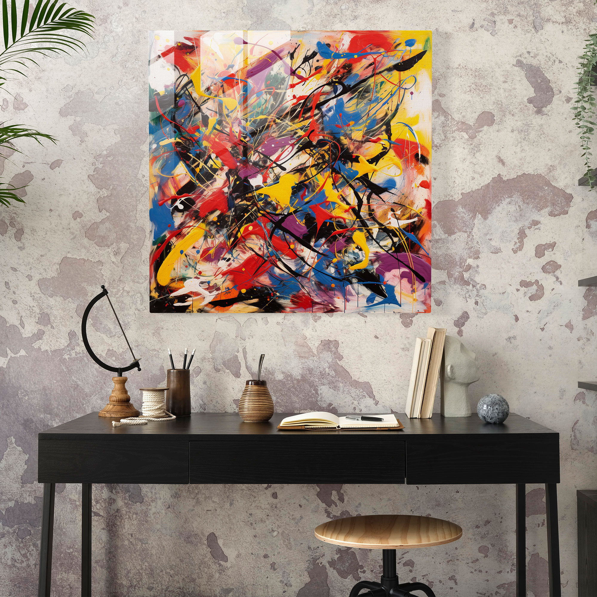 Eterik Fırça Darbeleri Cam Tablo - Jackson Pollock'un Modern Sanat Eseri