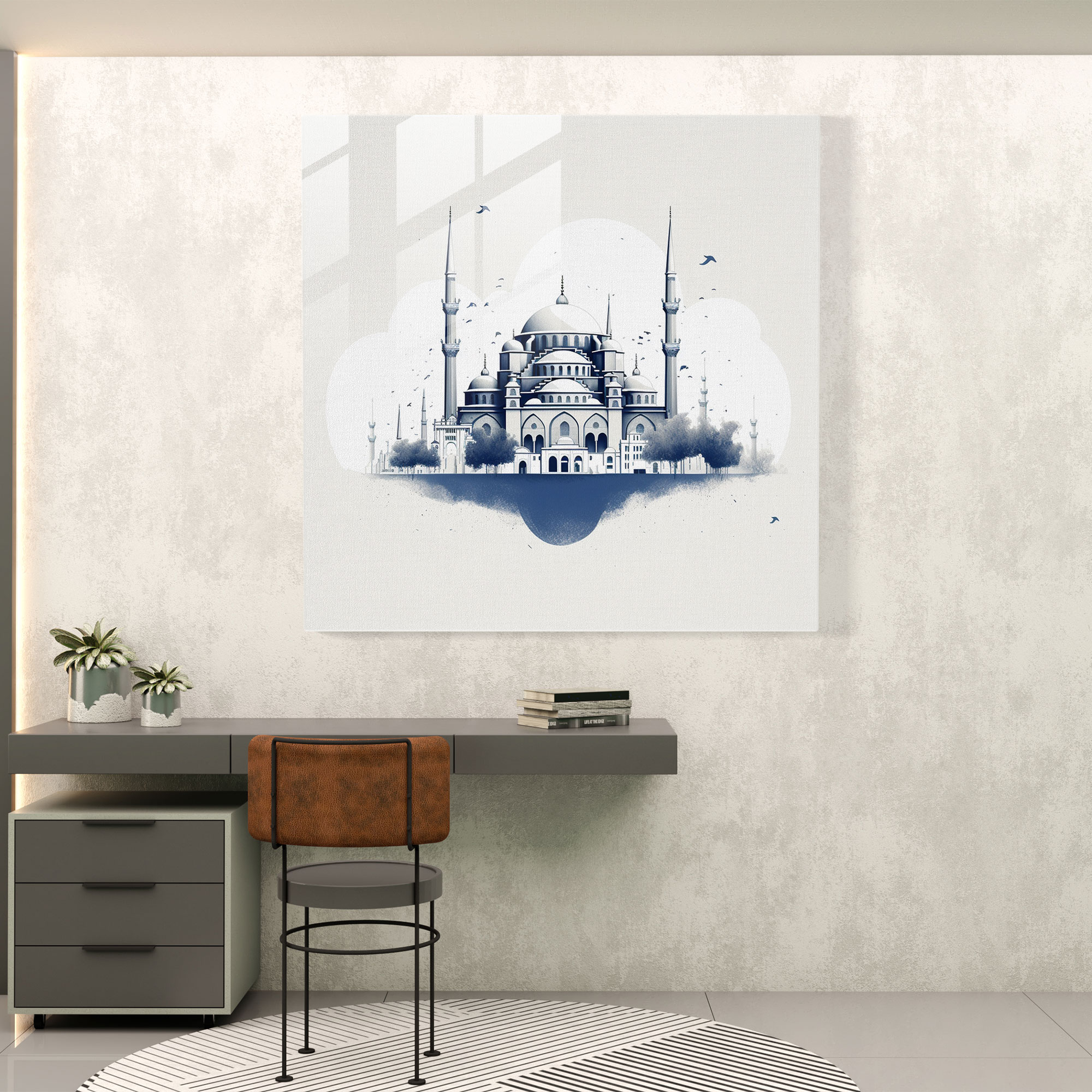 Sakinlik Harmonisi Cam Tablo - Minimalist Sultanahmet Camii Duvar Dekoru