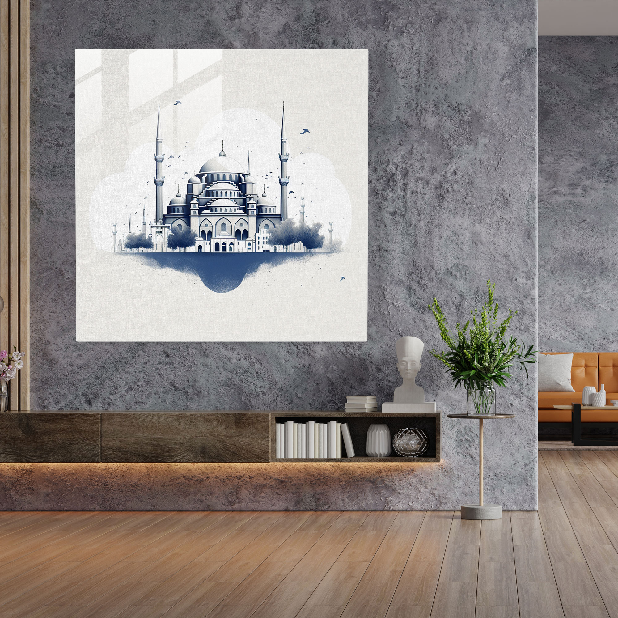 Sakinlik Harmonisi Cam Tablo - Minimalist Sultanahmet Camii Duvar Dekoru