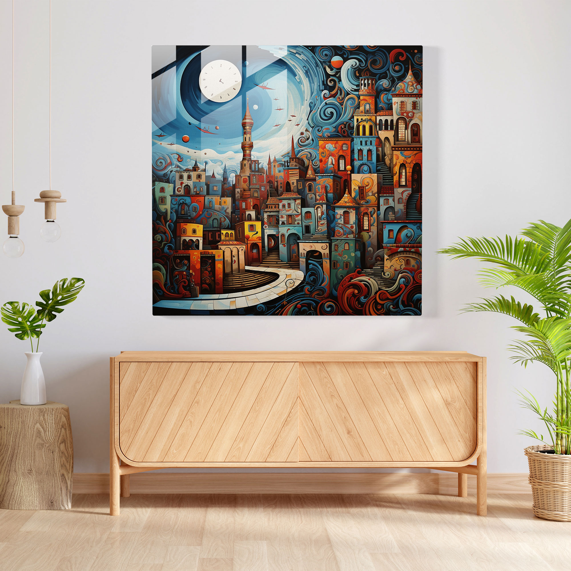Canlı Spiral Cam Tablo - İstanbul'dan ilham alan Modern Soyut Cam Duvar Sanatı