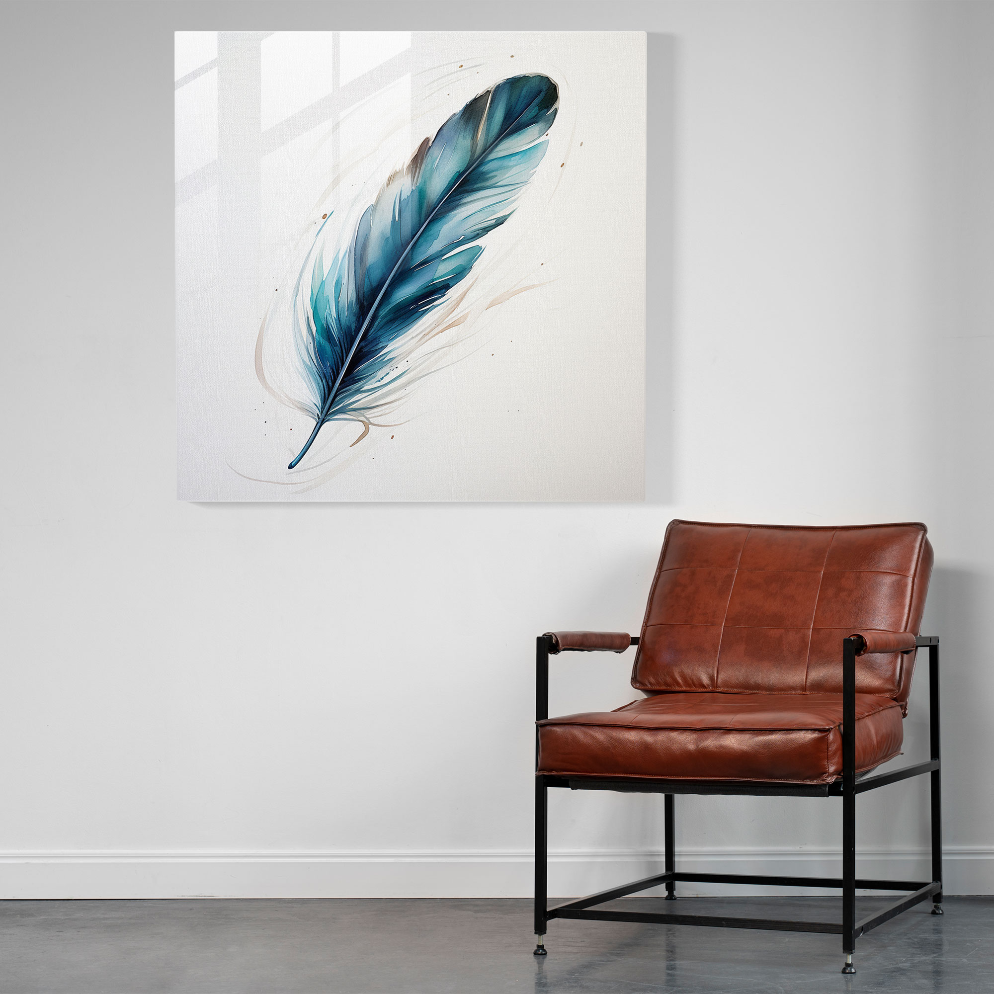 Efsanevi Tüy Cam Tablo - Minimalist Suluboya Cam Duvar Sanatı - Modern Sanat Eseri