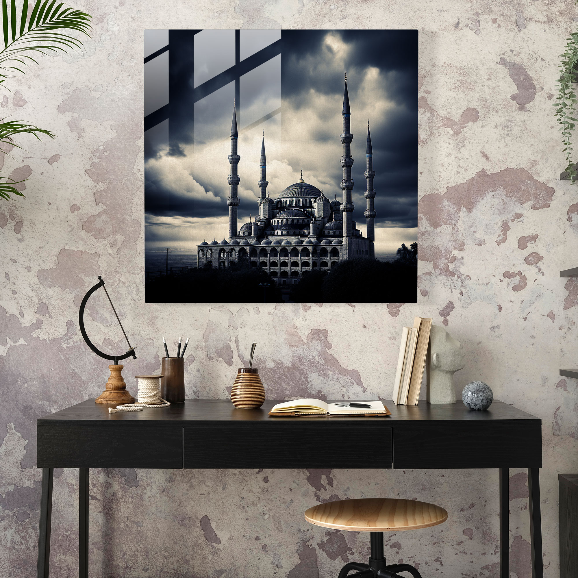 Efsanevi İstanbul Manzaraları Cam Tablo: Monokrom Mimarî Fotoğrafçılık Modern Duvar Sanatı Dekorasyonu